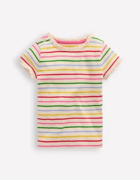 skinny but not tight Short Sleeve Ribbed T-shirt-Multi Stripe