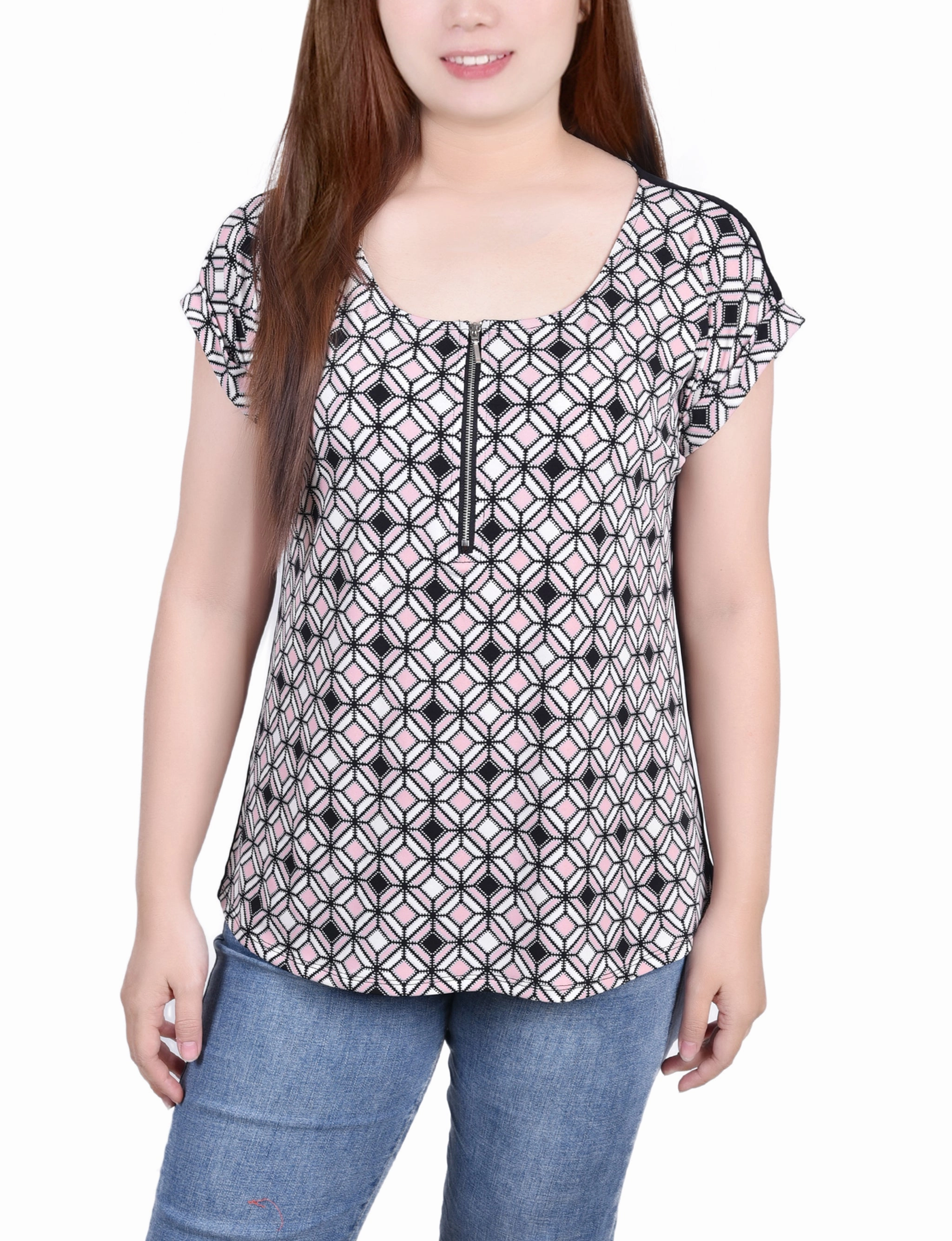 Breathable back panel Short Sleeve 1/2 Zip Knit Top