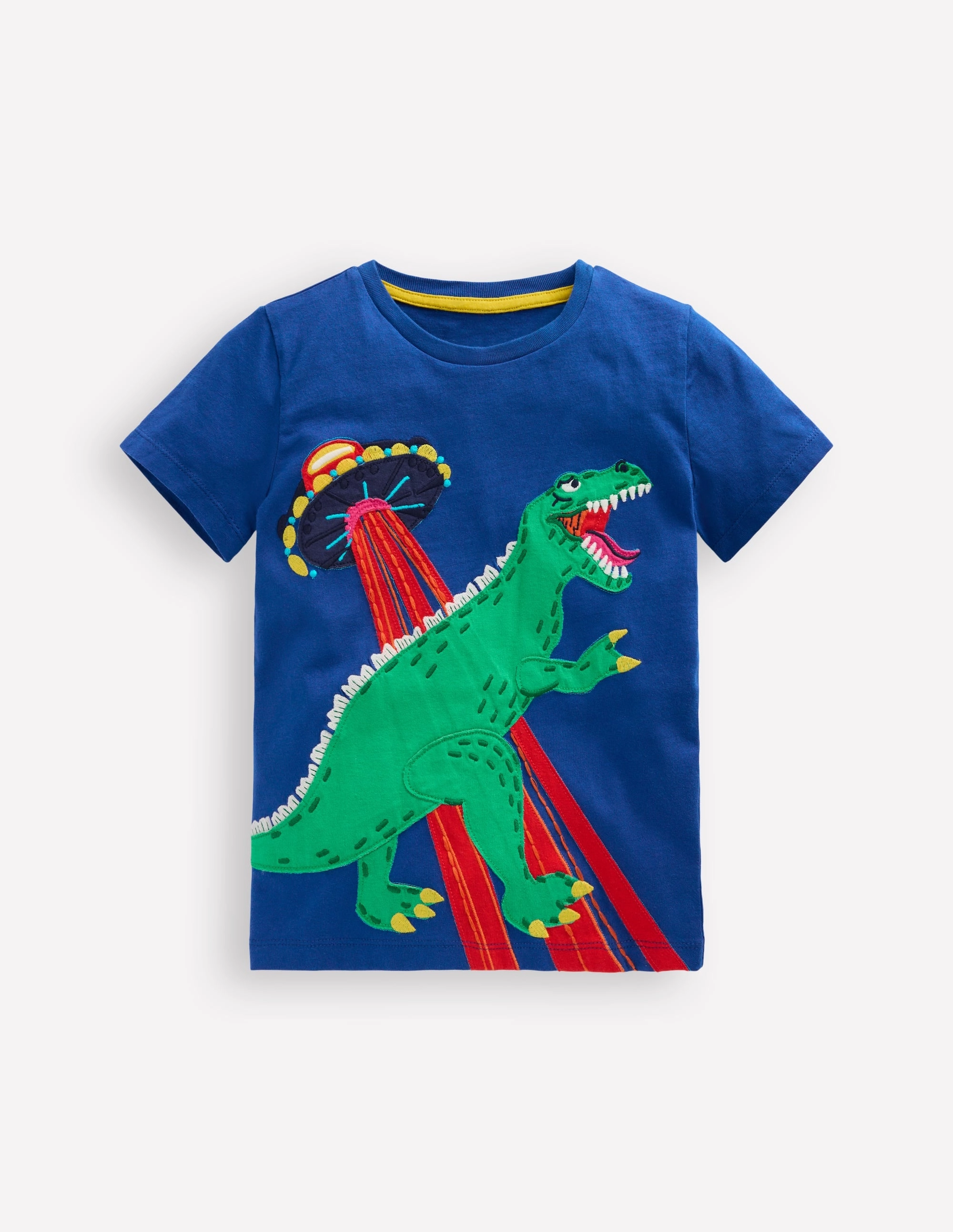 Short Sleeve Appliqu T-shirt-Dino Space DurableDoubleLayeredHem