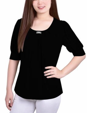 Short Sleeve Balloon Sleeve Top With Hardware UV Protective Coating ButterSoft Handfeel