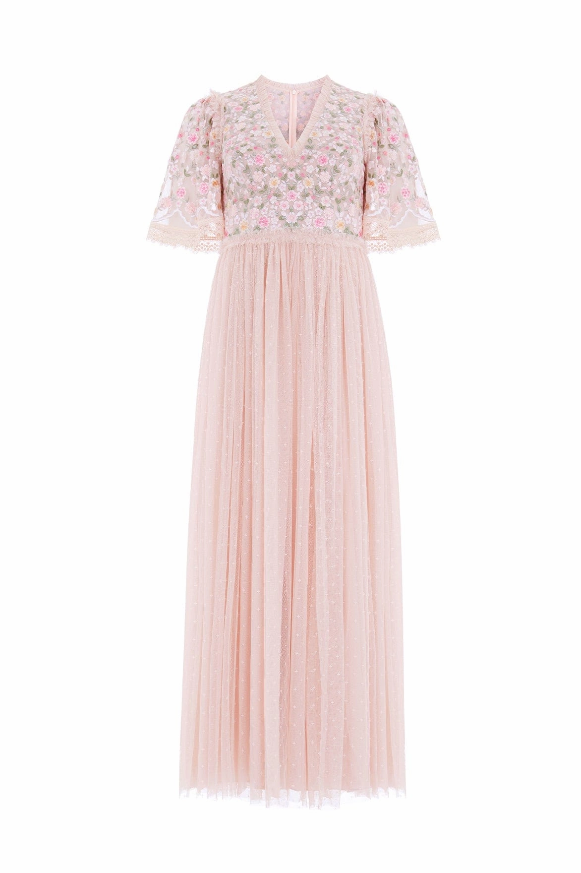 Rosie Lace Bodice Short Sleeve V-Neck Ankle Gown Urban Casual Seasonal Fit