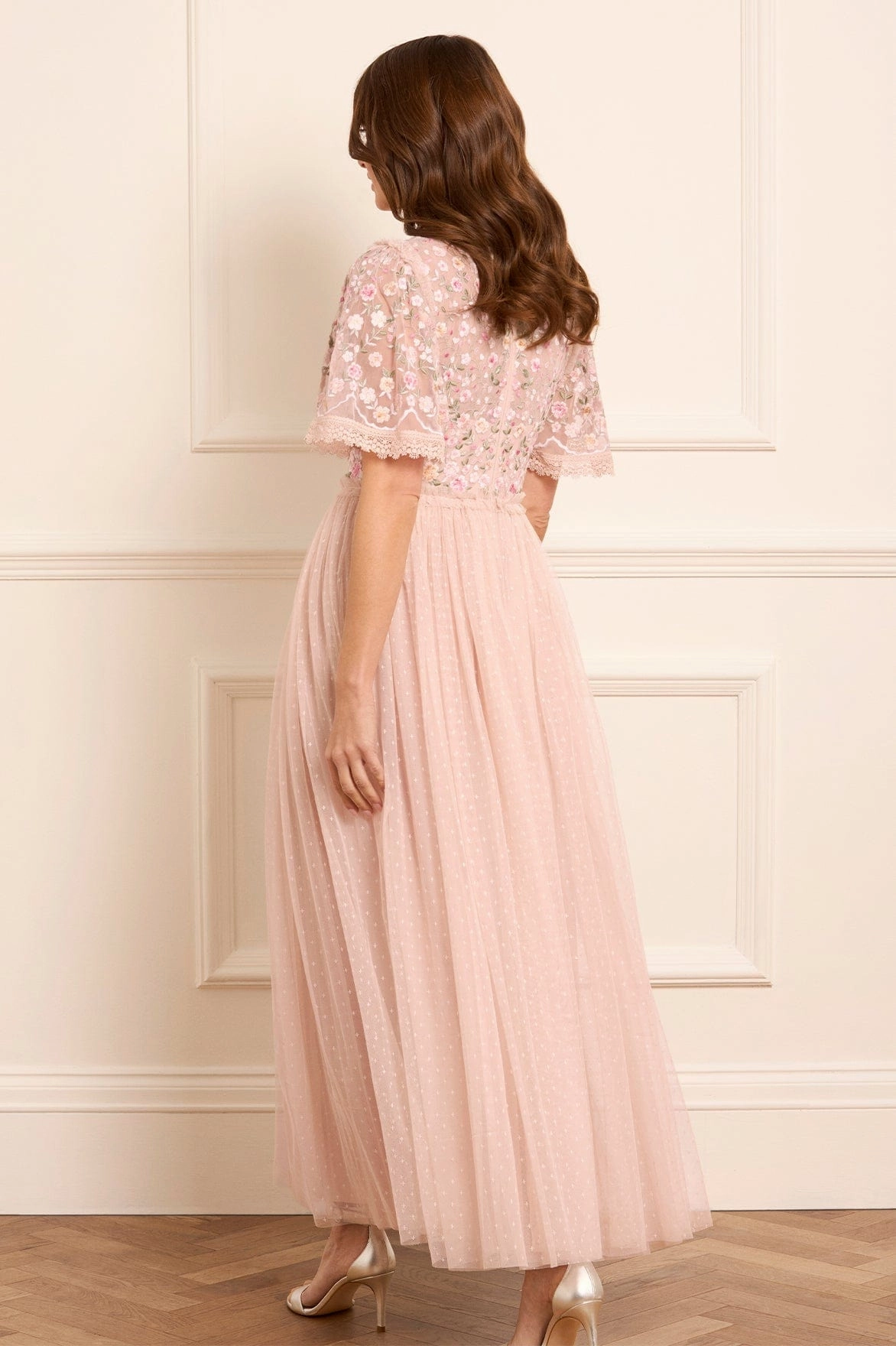 Rosie Lace Bodice Short Sleeve V-Neck Ankle Gown Beachwear