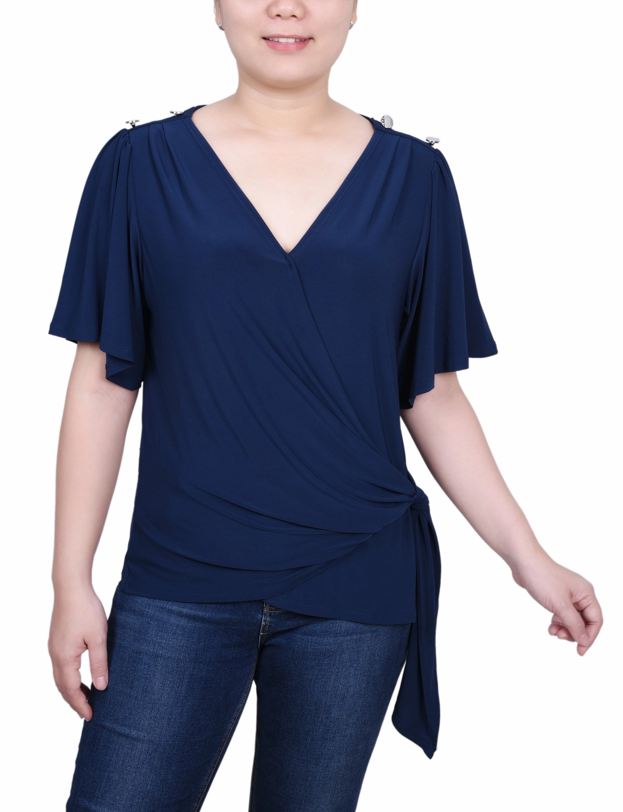 Short Sleeve Wrap Top Hypoallergenic Inner Layer