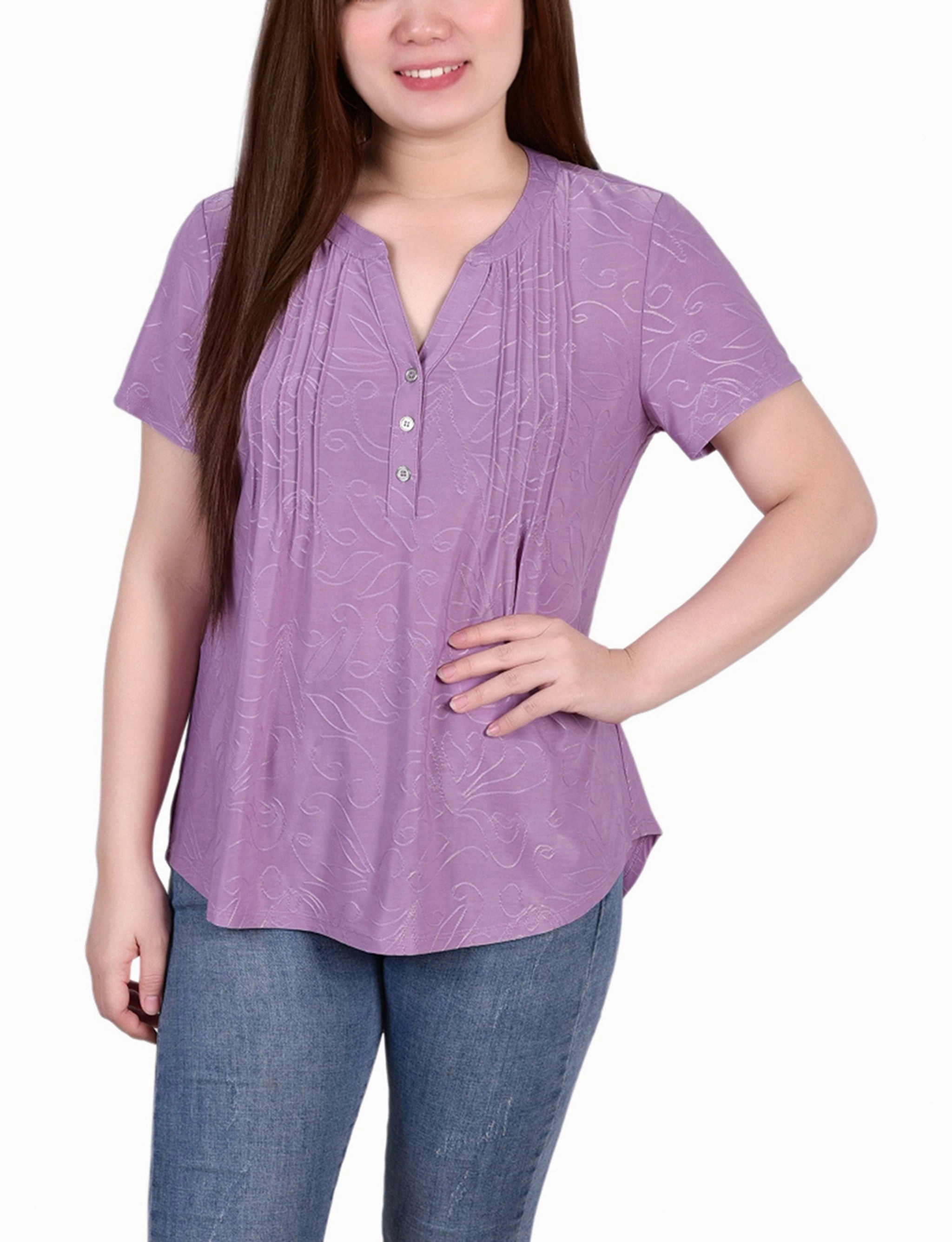 Short Sleeve Y Neck Jacquard Knit Top Formal Tank