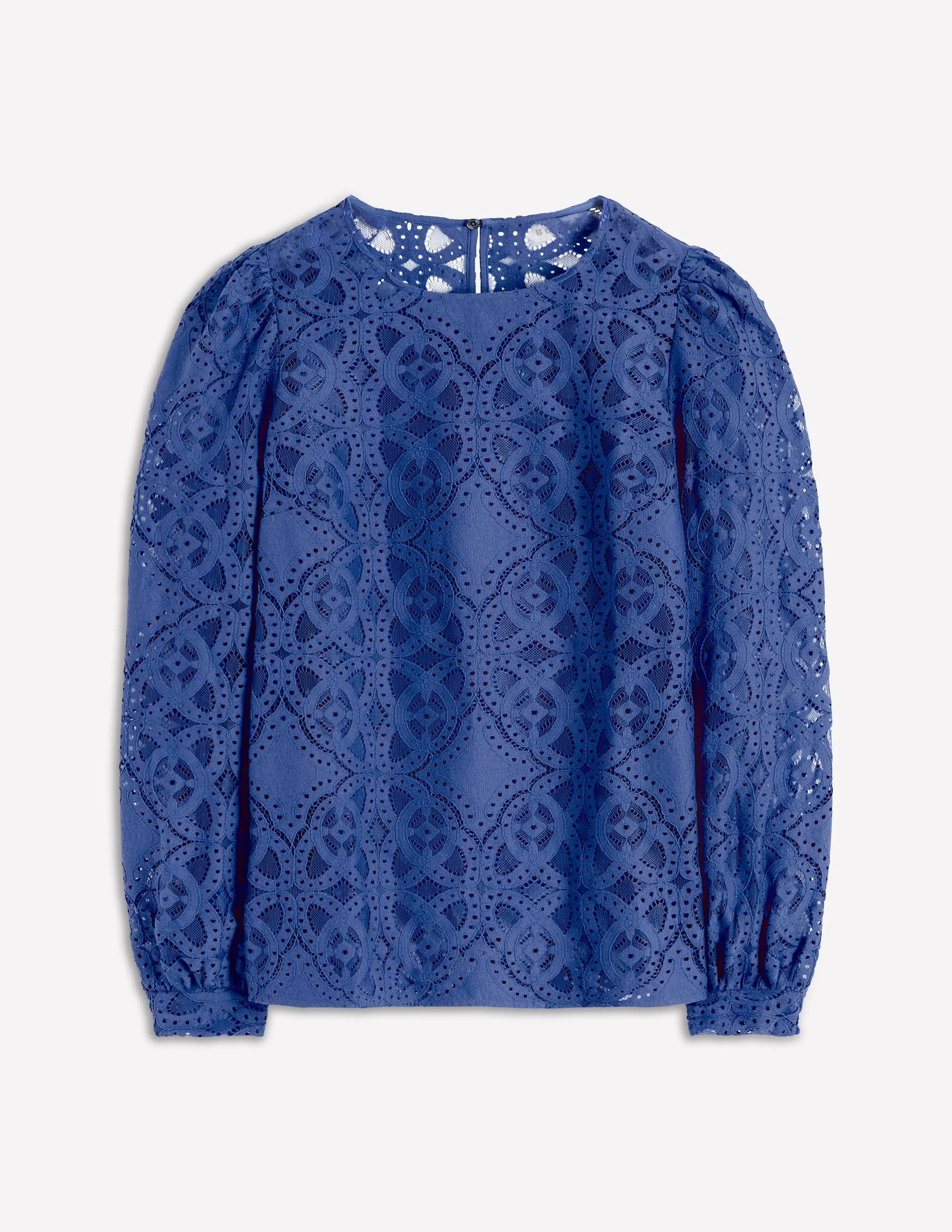 Lace Crew Neck Top-Denim Blue ErgonomicShape