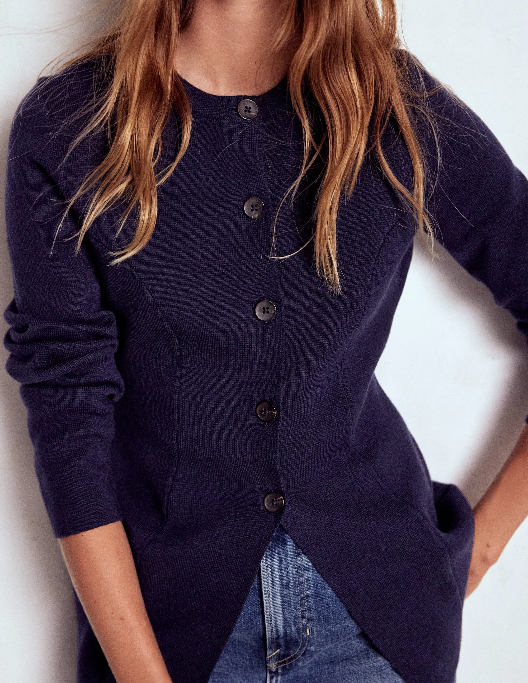 Joanna Fitted Knitted Jacket-Navy Minimal Fashion Breathable Merino Wool
