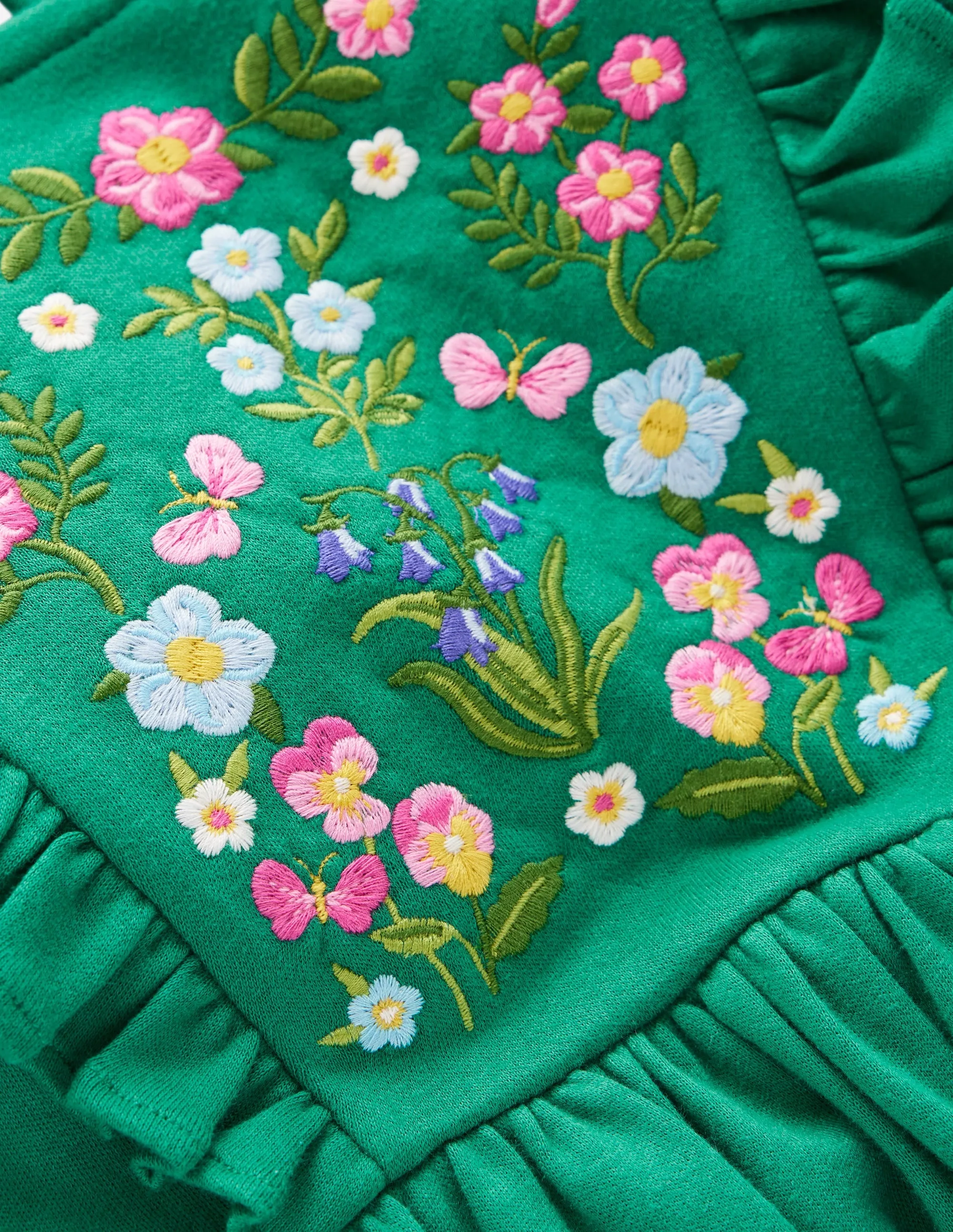 Embroidered Bodice Dress-Jewel Green Quick Drying Unisex Option