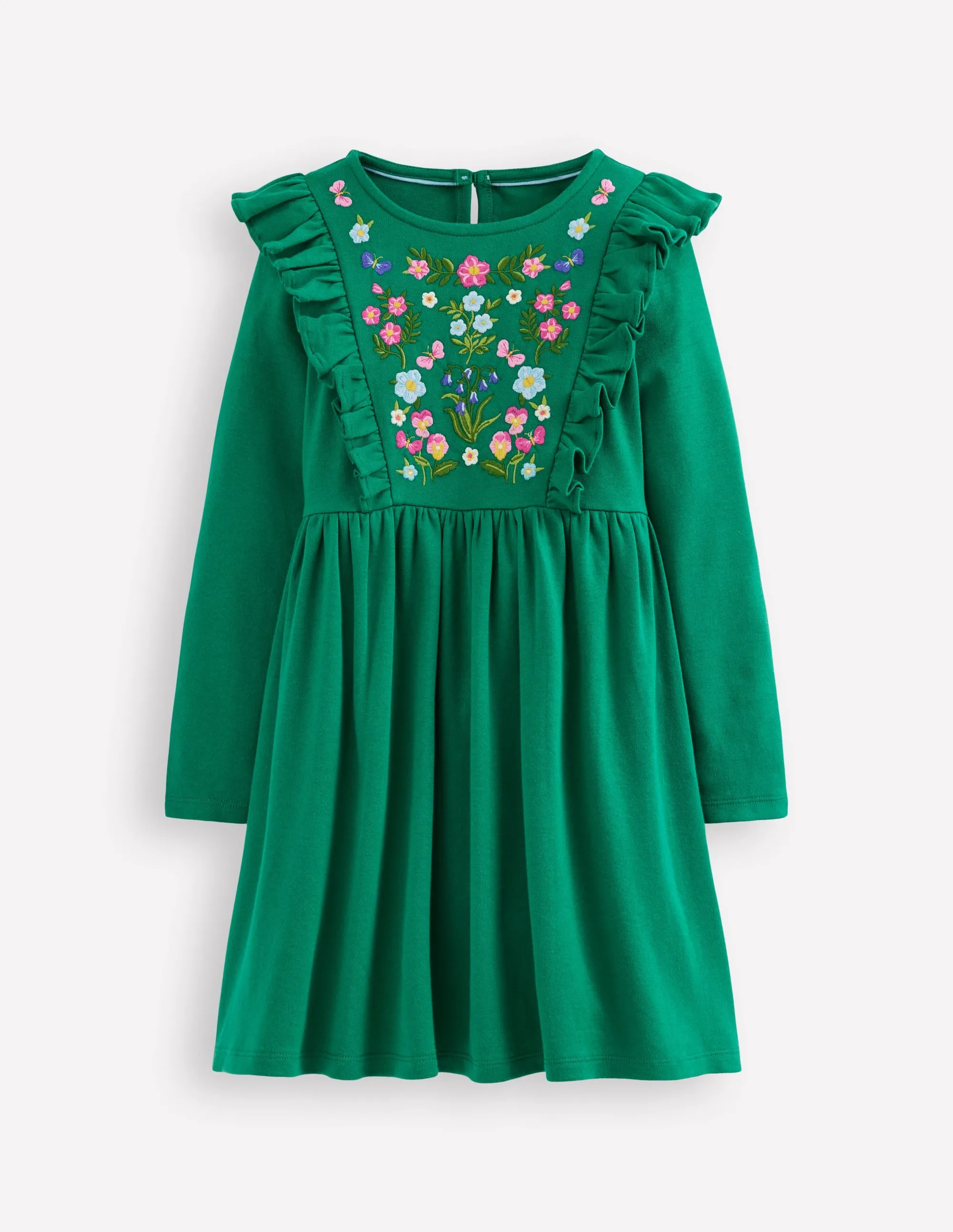 Refined Simplicity Embroidered Bodice Dress-Jewel Green