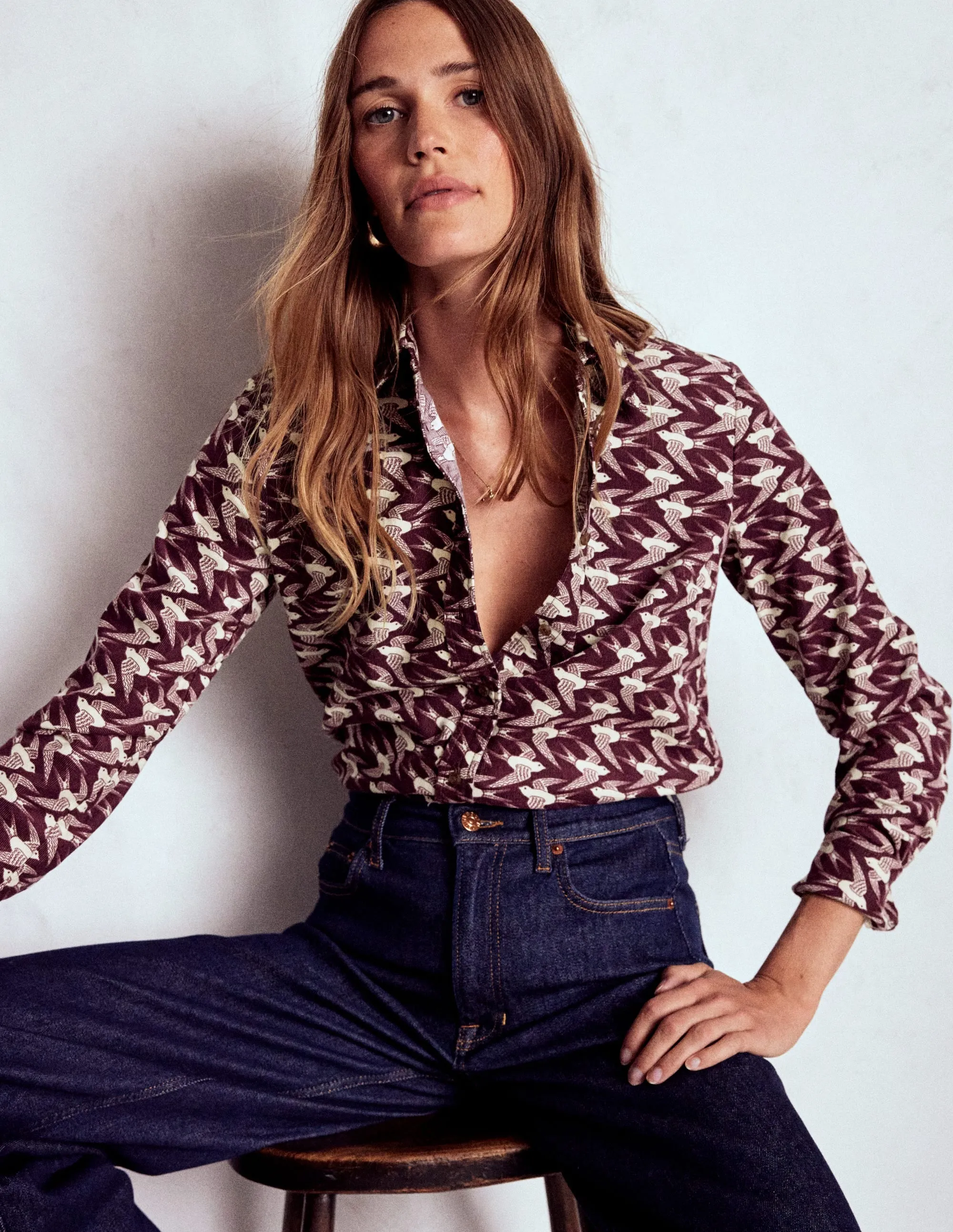 Sienna Cord Shirt-Dark Cherry, Swooping Swallow LightweightFabric Water resistant coating