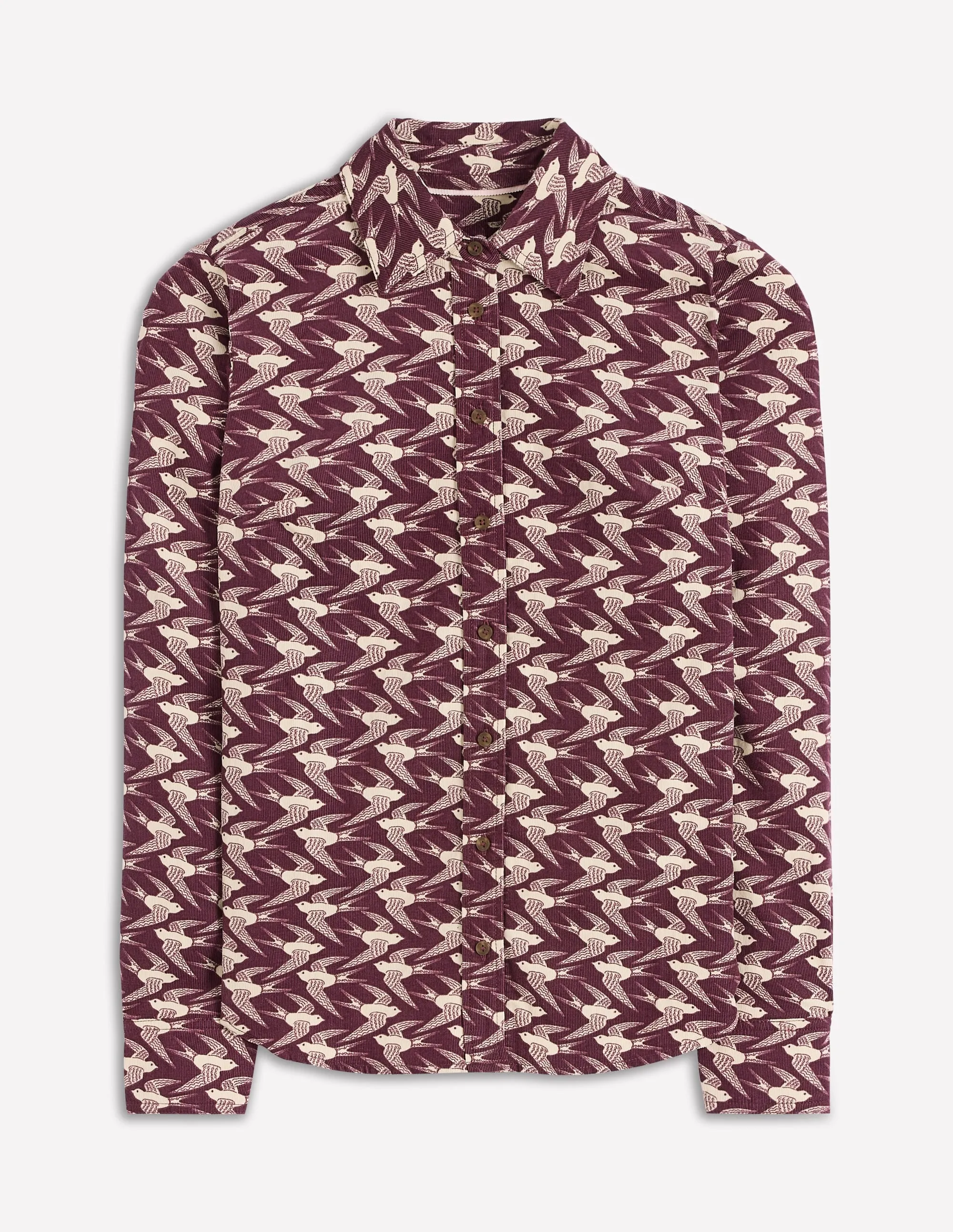 Sienna Cord Shirt-Dark Cherry, Swooping Swallow Comfortable Look Placket Detailing