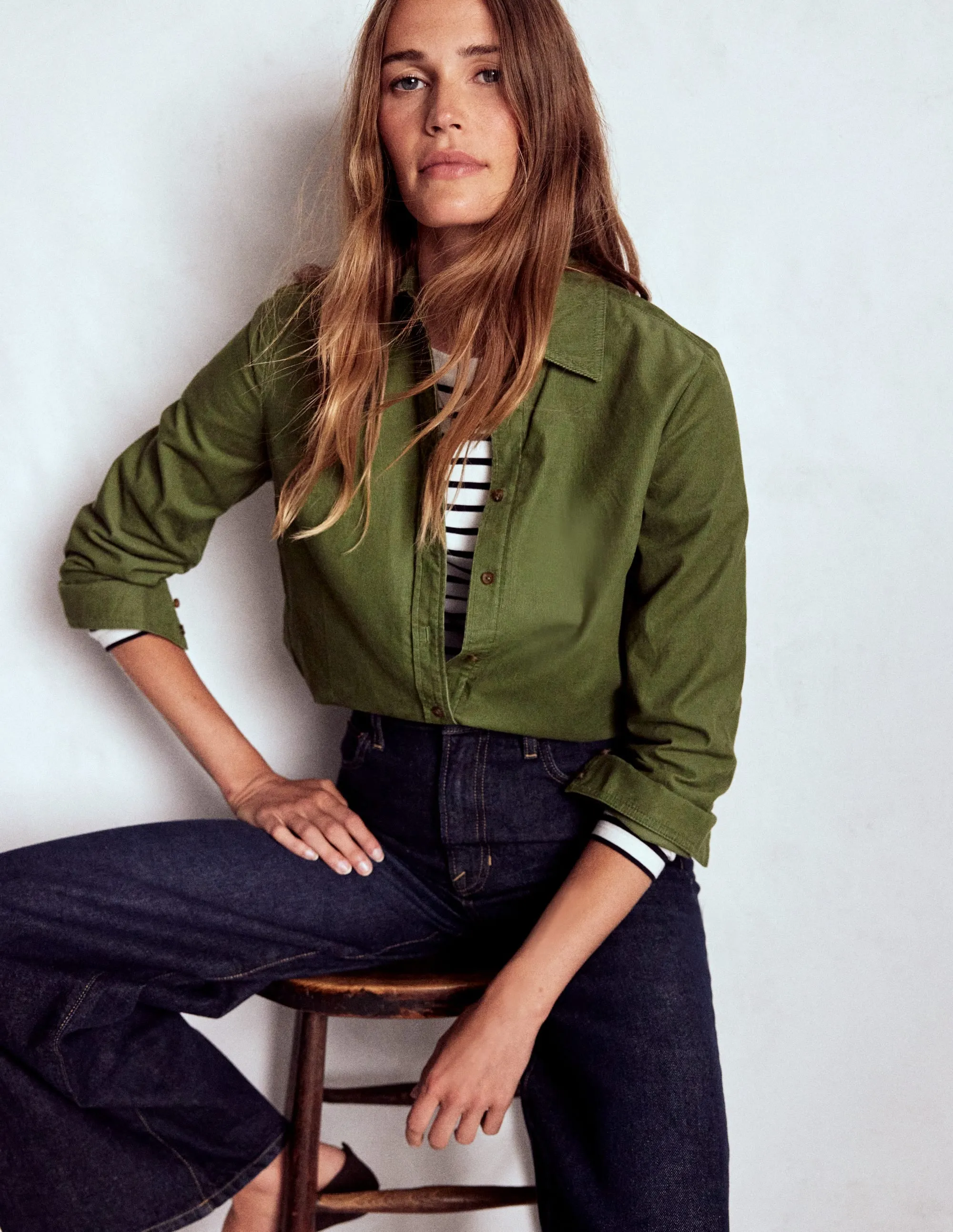 WrinkleFree Weaving Sienna Cord Shirt-Fern