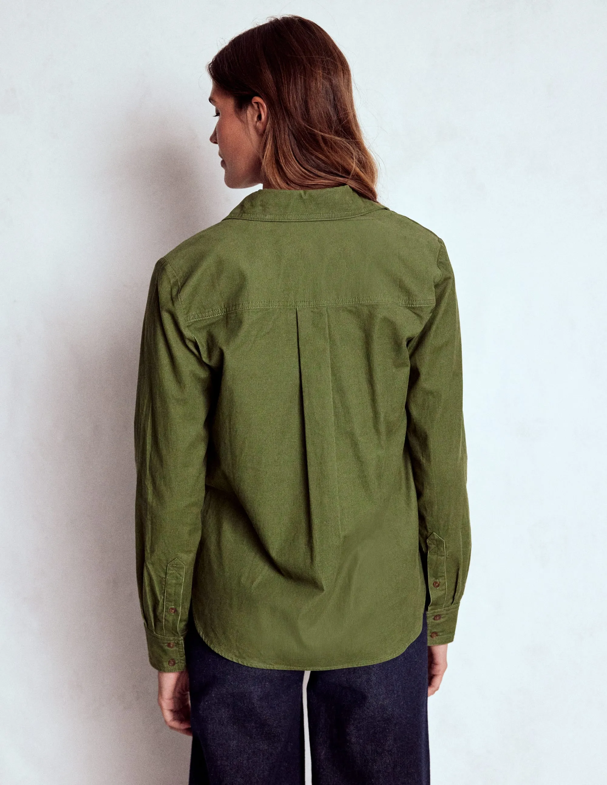 Sienna Cord Shirt-Fern Double Stitched Hems