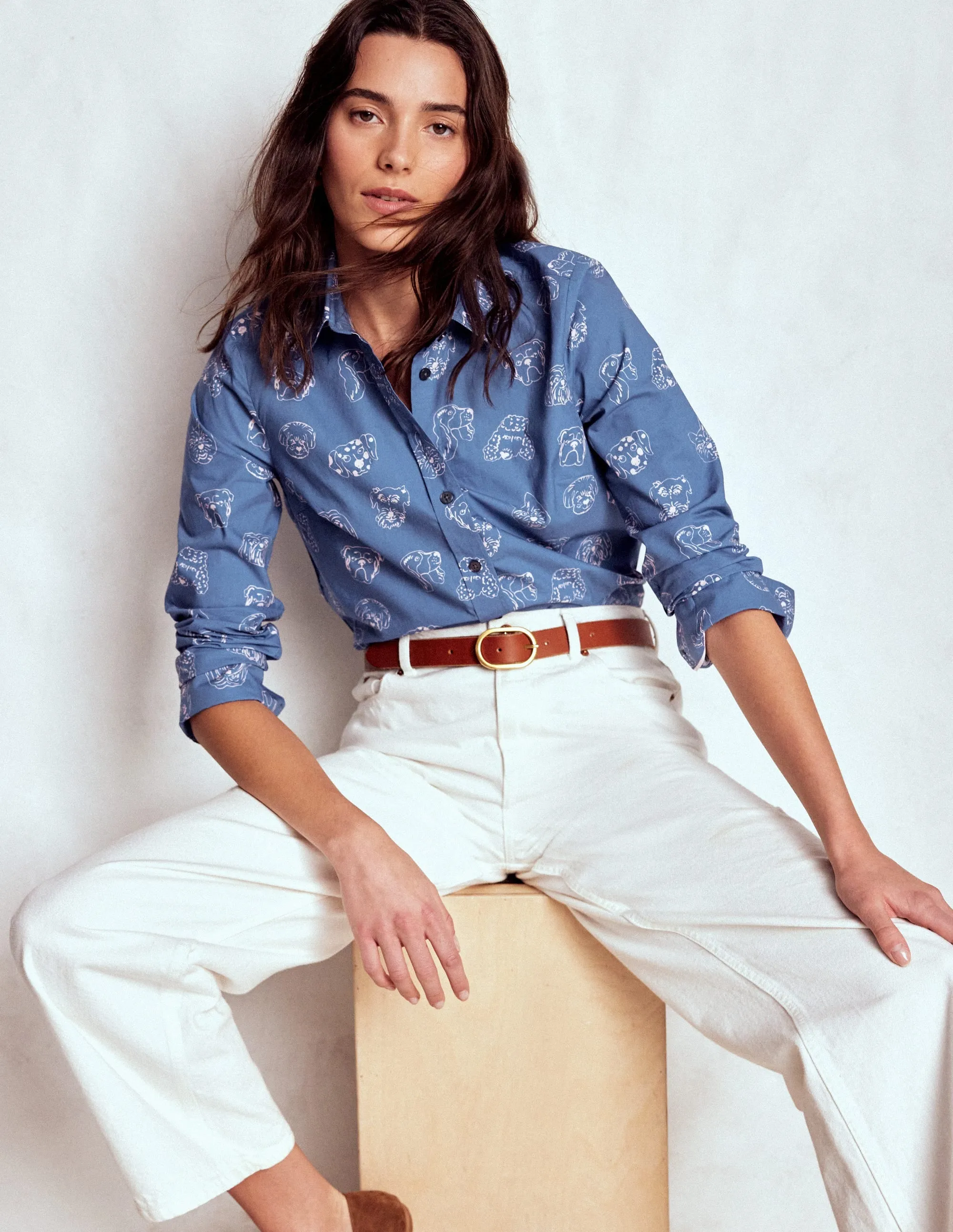 Tagless Labeling Earthy Tone Colorways Sienna Cotton Shirt-Blue, Multi Dogs