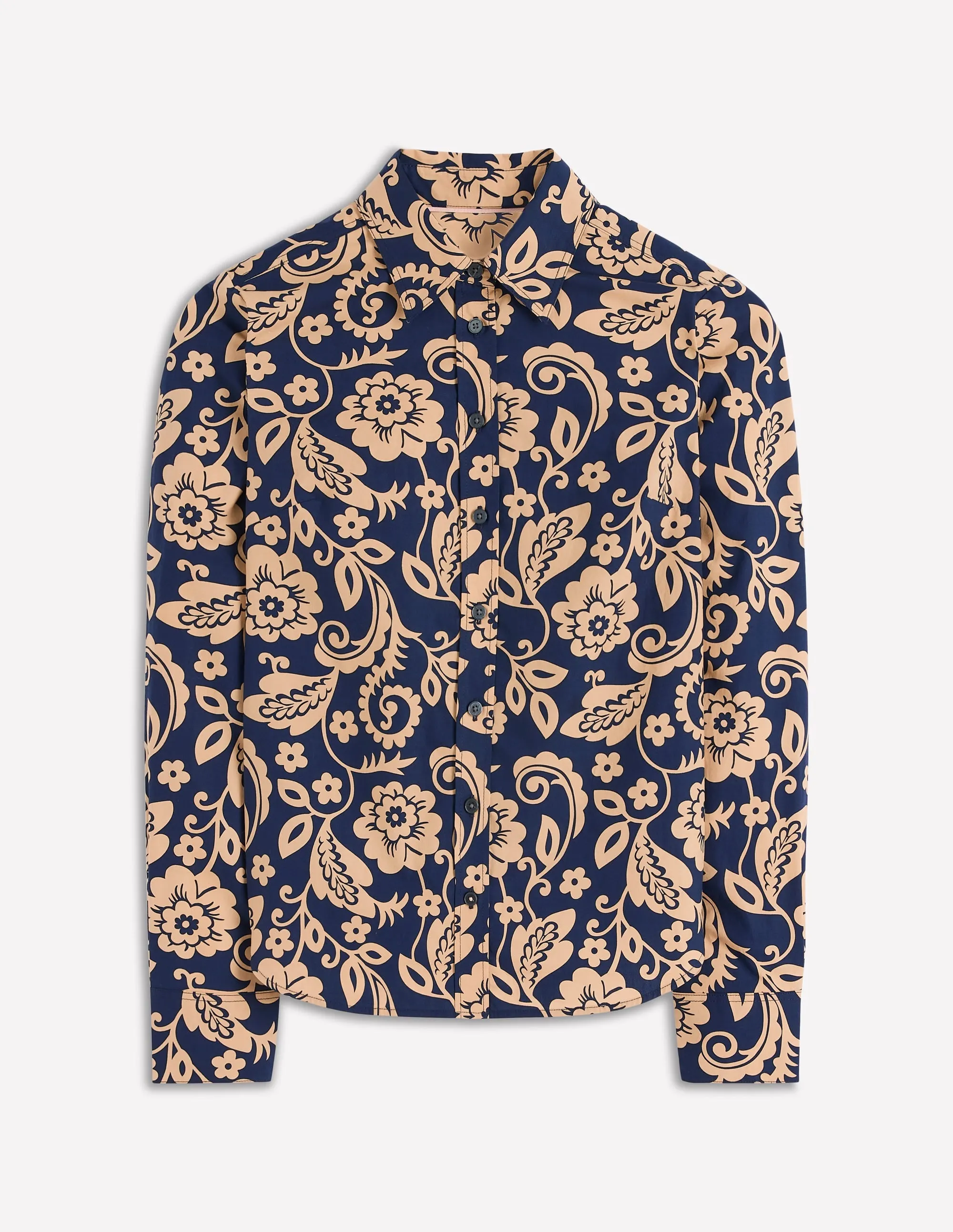 Colorfast Dye Method ContrastTipping Sienna Cotton Shirt-French Navy, Ornate Flora