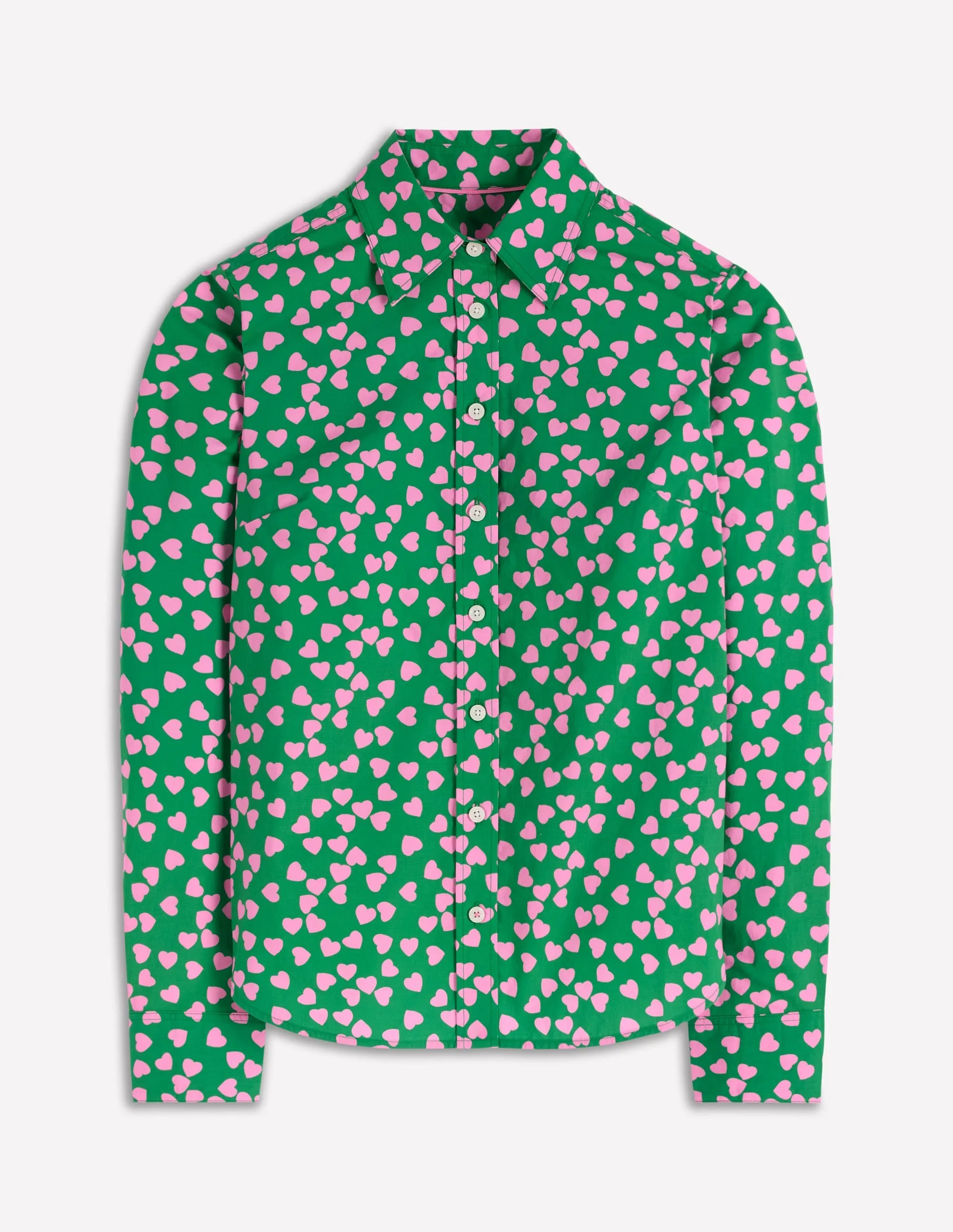 Sienna Cotton Shirt-Highland Green, Heart Cascade BoxyCrop Hidden Pocket Design