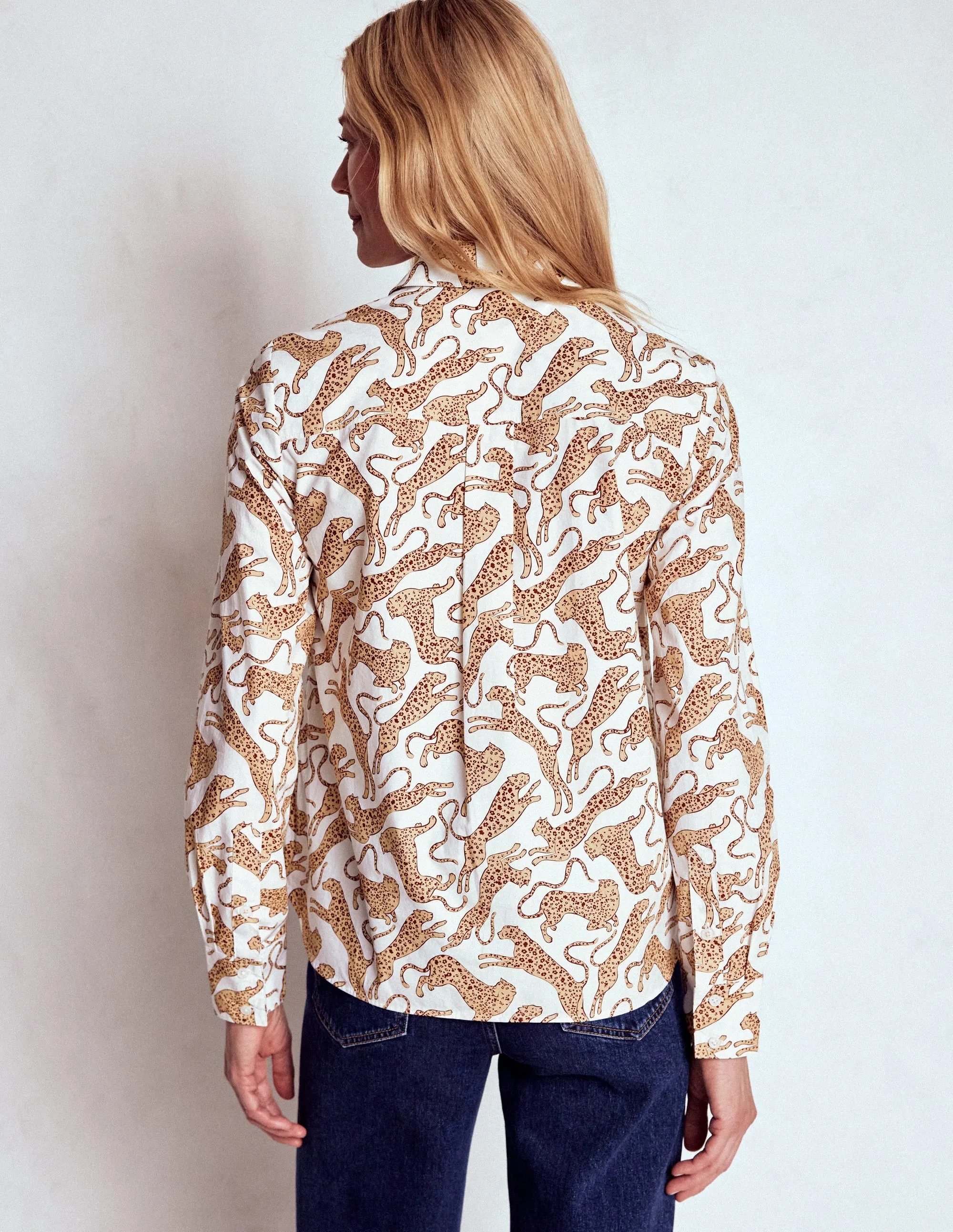 Soft Brushed Finish Wrinkle resistant fabric Sienna Cotton Shirt-Ivory, Leaping Leopard
