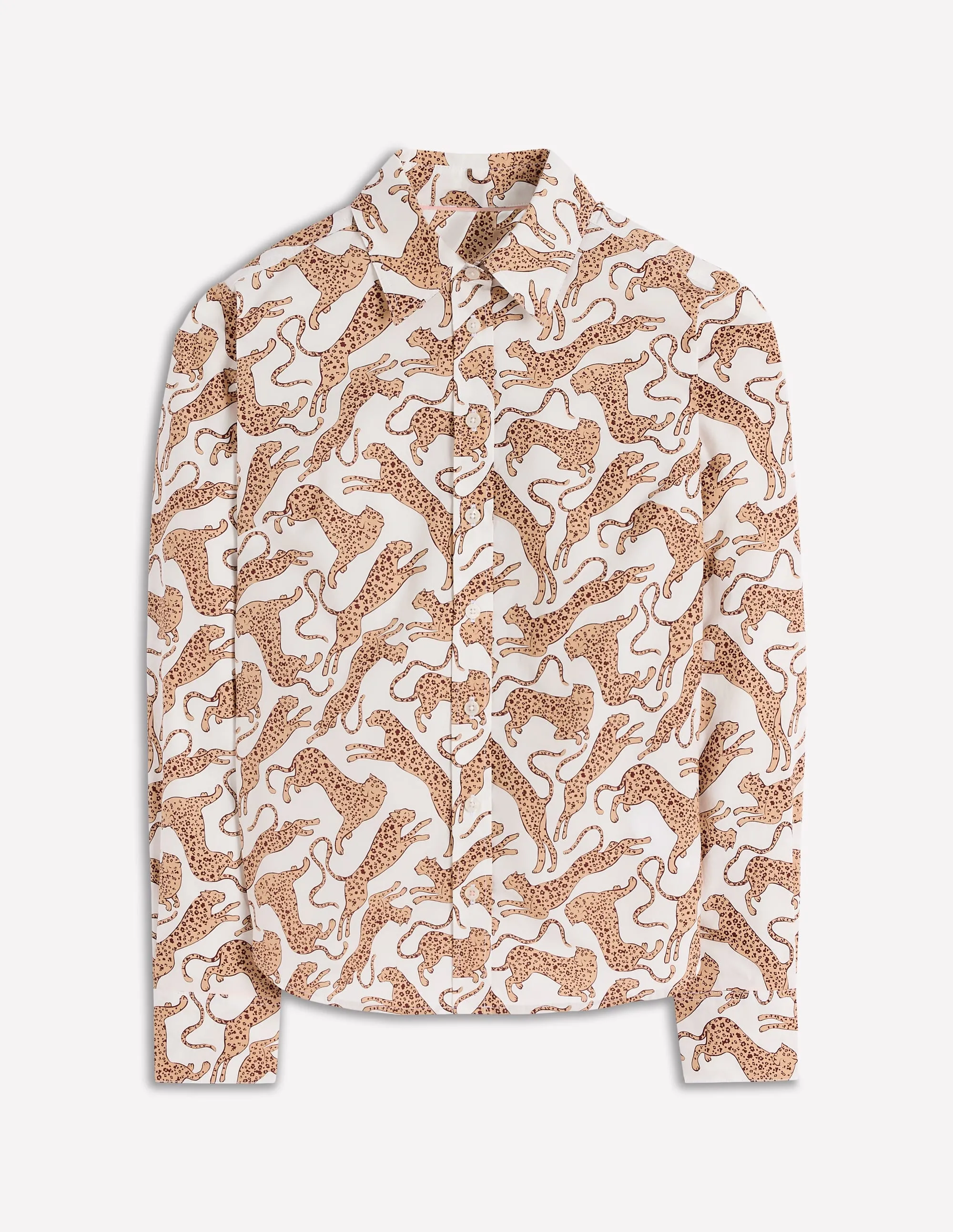 Sienna Cotton Shirt-Ivory, Leaping Leopard DoubleStitchedHem Sporty Hoodie