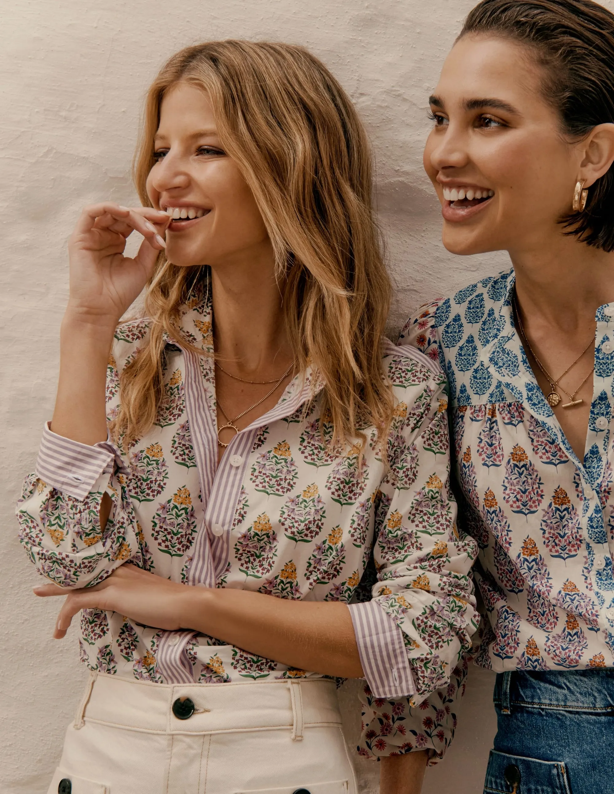 Sienna Cotton Shirt-Multi, Wildflower Bouquet Layered Panel Construction ReflectiveTrimDetails