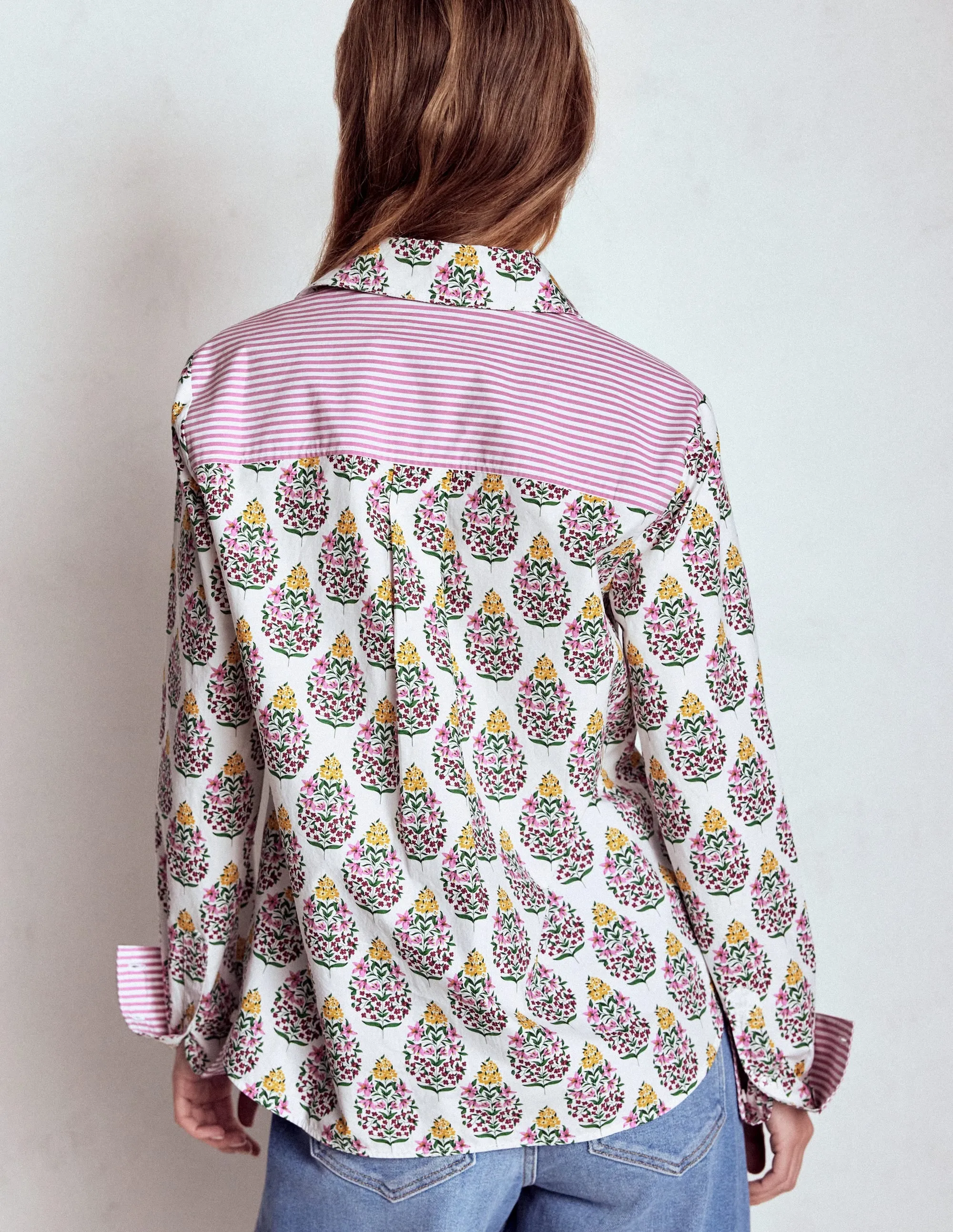 Sienna Cotton Shirt-Multi, Wildflower Bouquet Ribbed collar