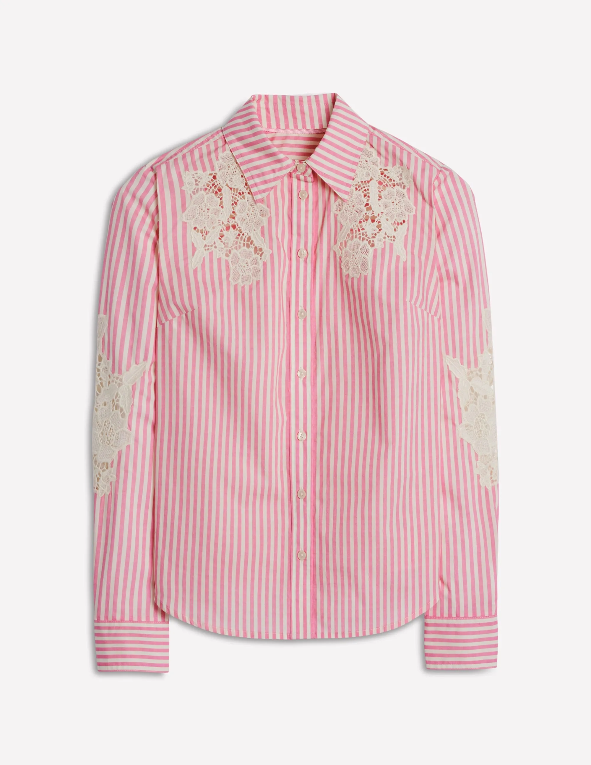 Sienna Interest Cotton Shirt-Pink and Ivory Cutwork Stripe Light Reflective Printing