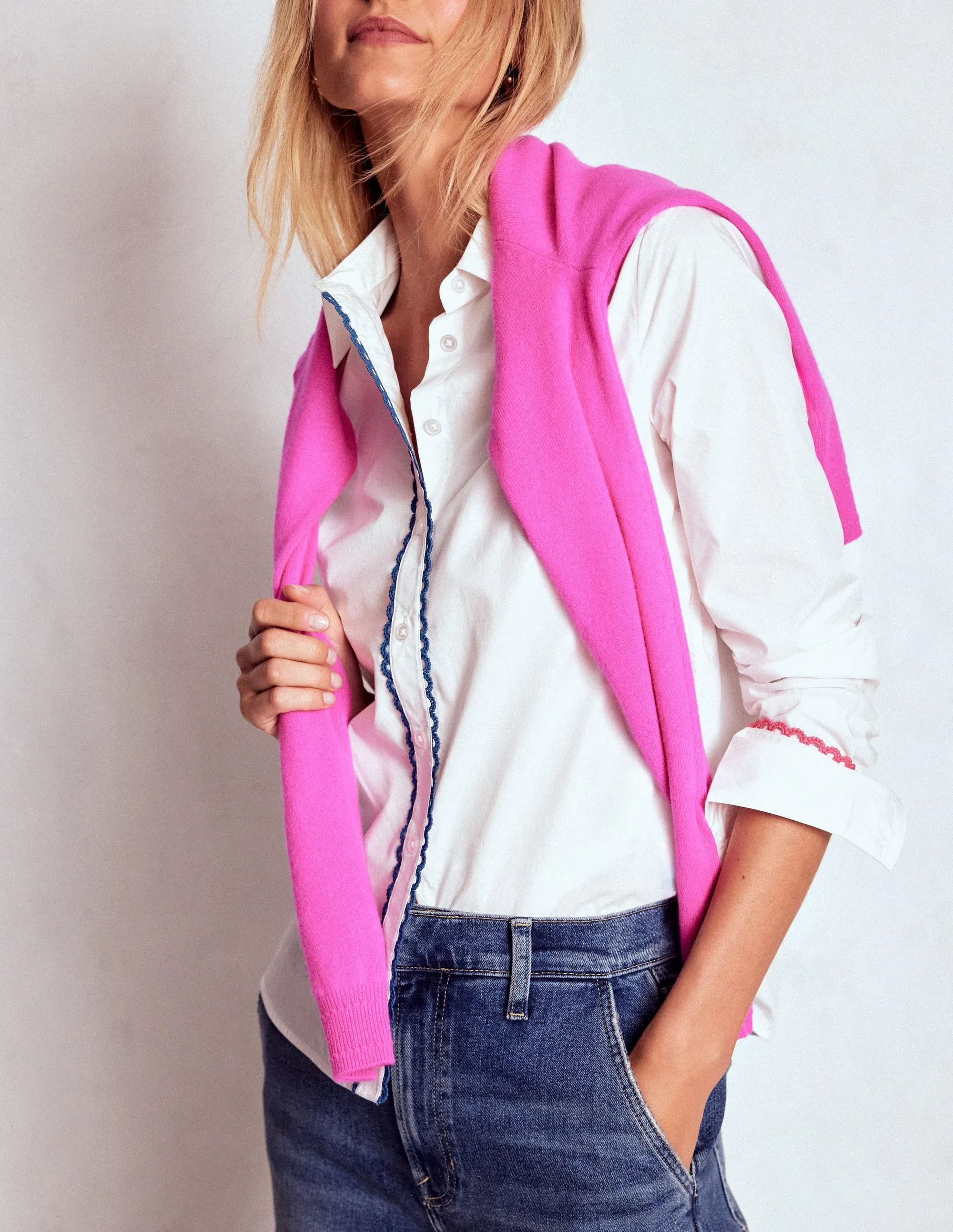 LowImpact Dye Process Sienna Interest Cotton Shirt-White, Multi Trim