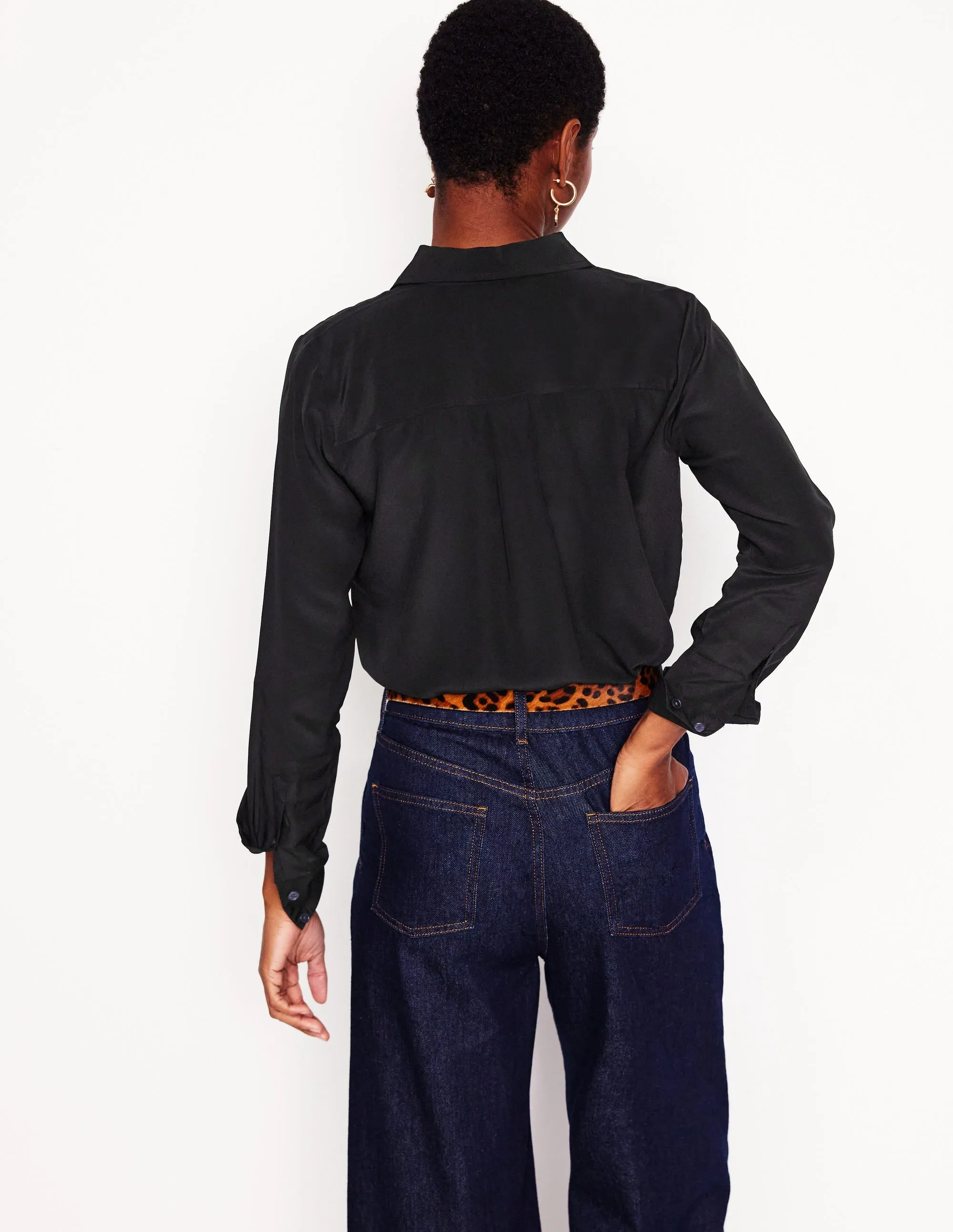 Sienna Silk Shirt-Black High Stretch Fabric Low Profile Zipper