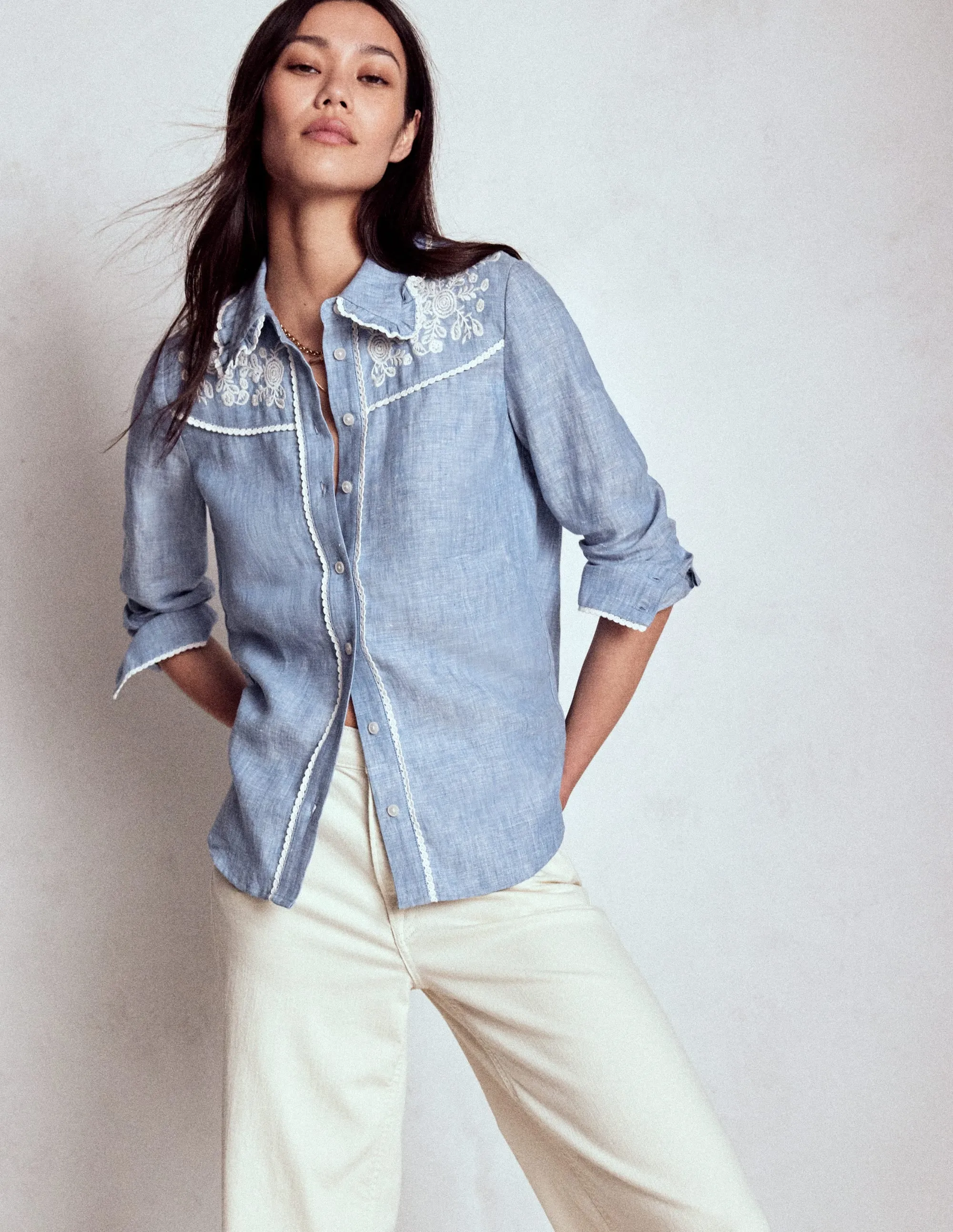 Sienna Western Shirt-Chambray Button Down Collar Style