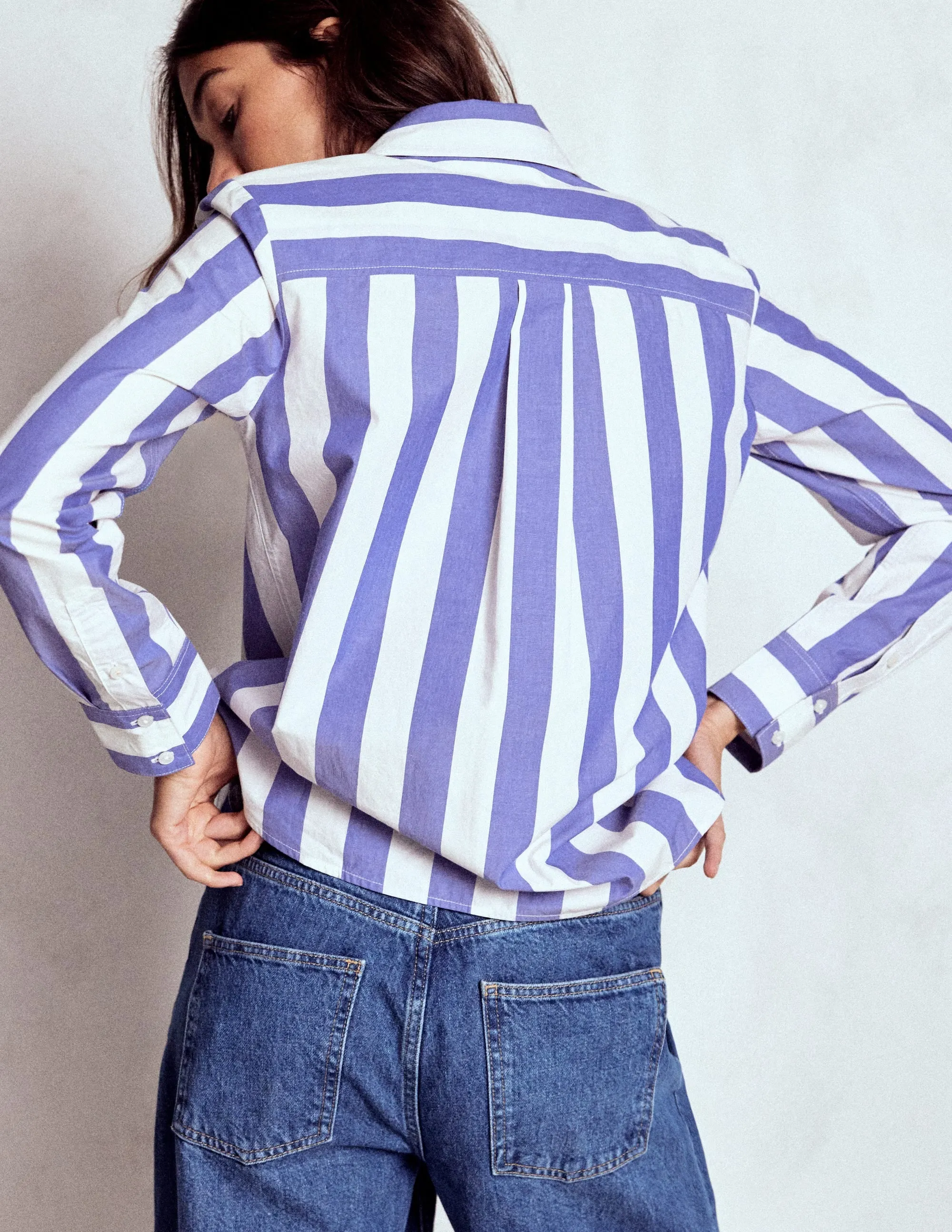 Sienna Cotton Shirt-Bright Blue and Ivory Stripe Drop Shoulder Silhouette Wrinkle Resistant