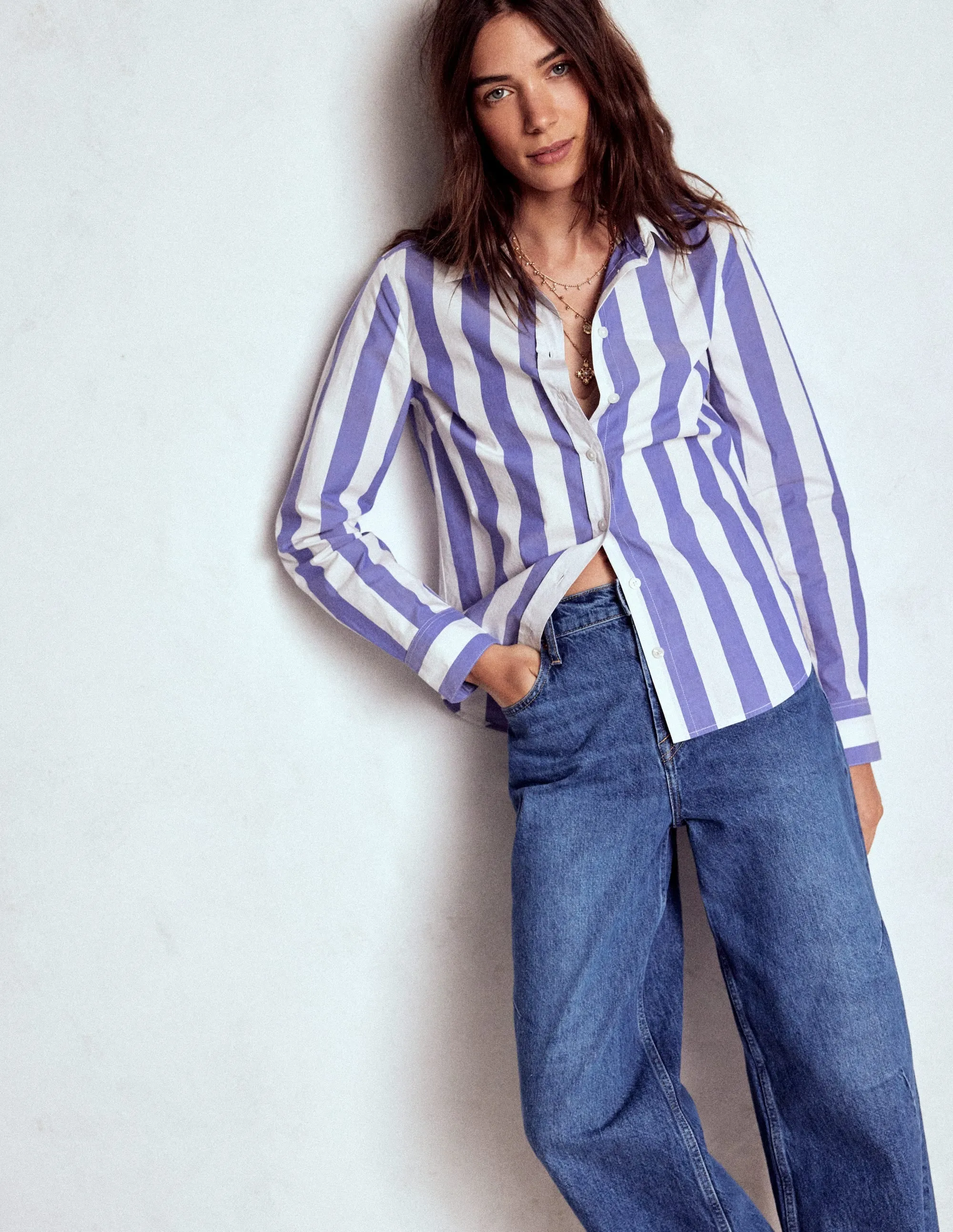 Sienna Cotton Shirt-Bright Blue and Ivory Stripe FadeResistant