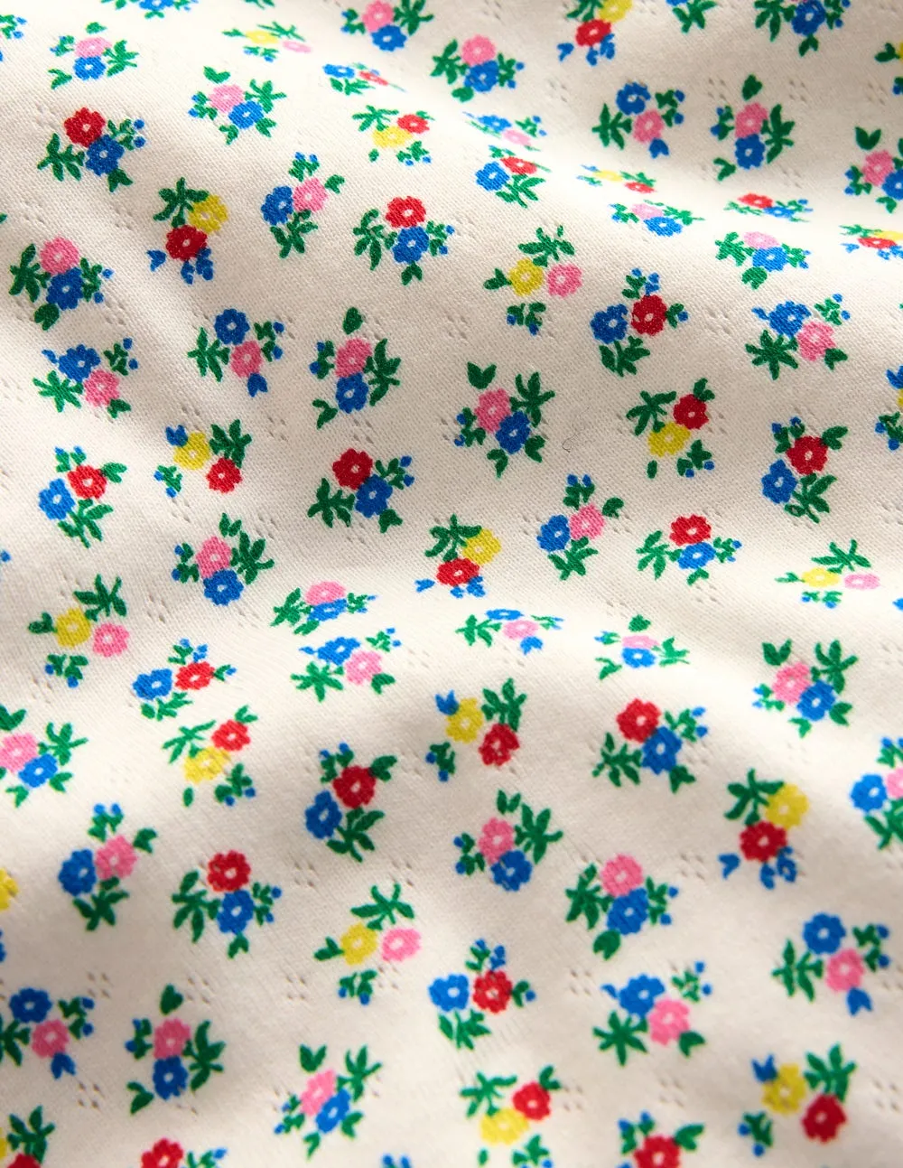 Short Sleeve Pointelle Top-Soft Ivory Ditsy Floral All-Season Comfort Wear Pocket Reinforcement