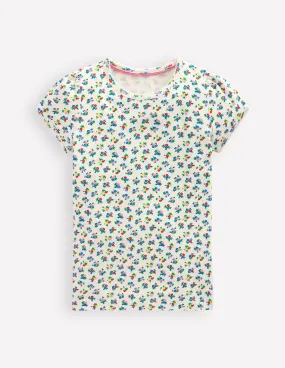 Stylish and Easygoing Sustainable Packaging Short Sleeve Pointelle Top-Soft Ivory Ditsy Floral