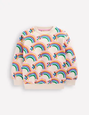 Printed Sweatshirt-Oatmeal Marl Rainbow Hearts Stylish and Relaxed Fashion-Forward Fit