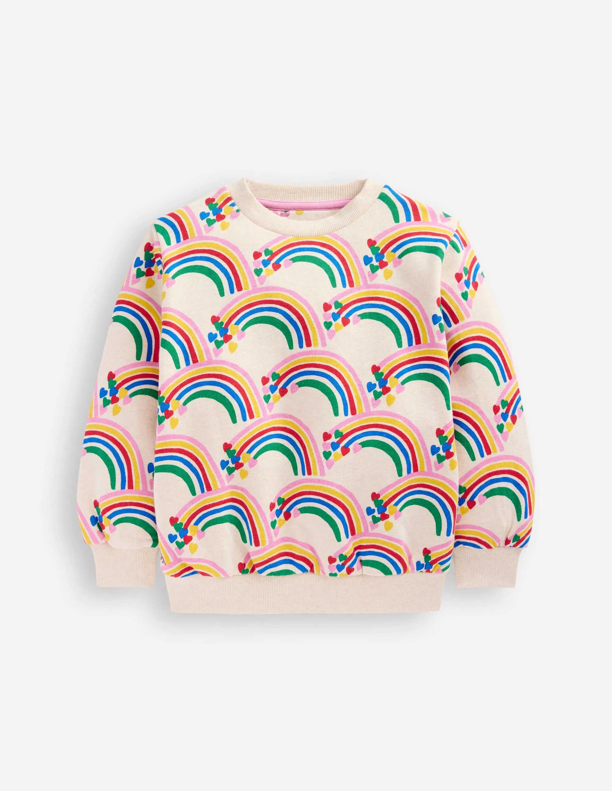 Versatile Layer Printed Sweatshirt-Oatmeal Marl Rainbow Hearts