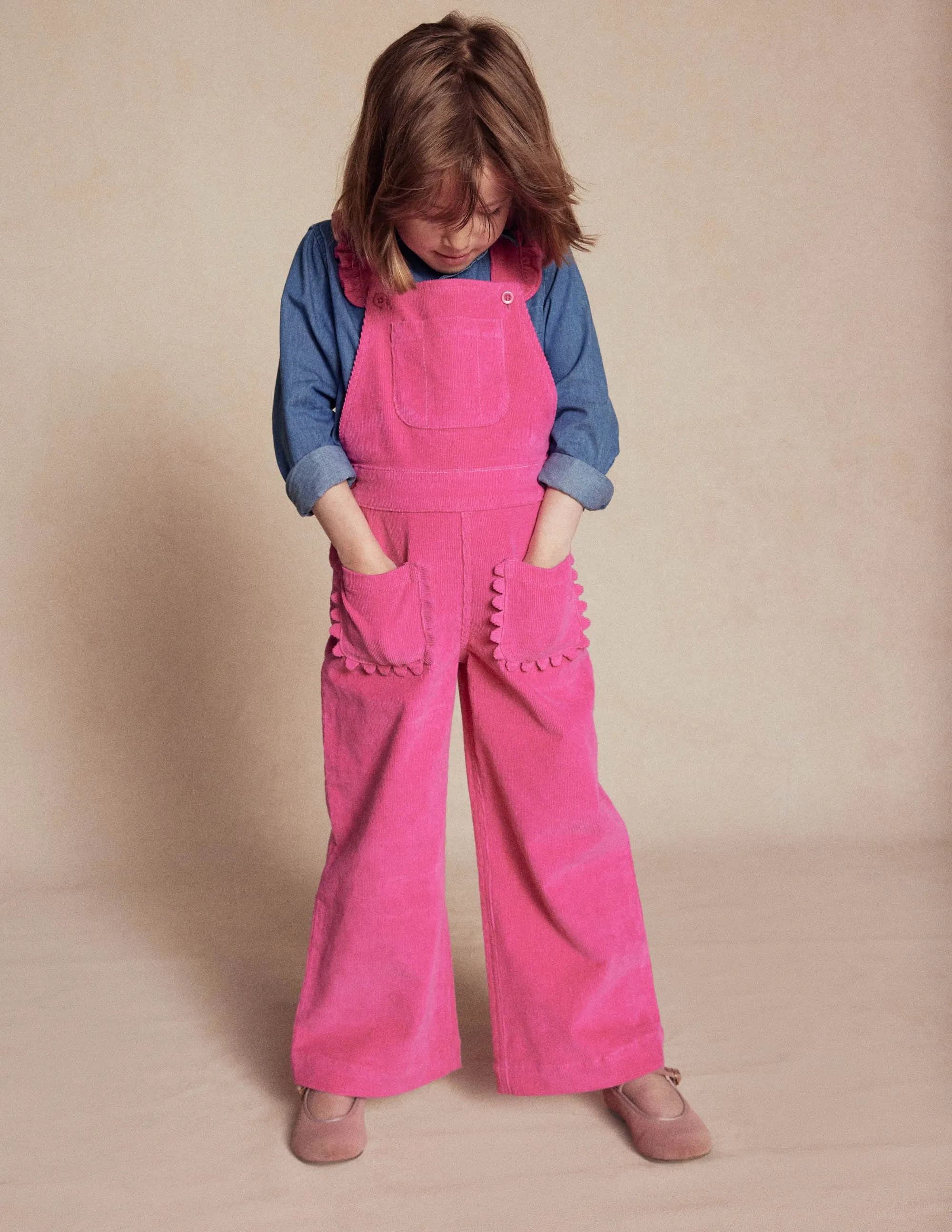 Romantic Soft Frill Dungarees-Raspberry Pink
