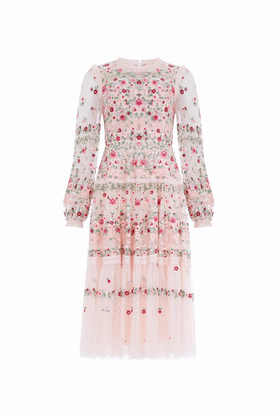 Ribbon Bouquet Midaxi Dress Silky Surface Coral Soft