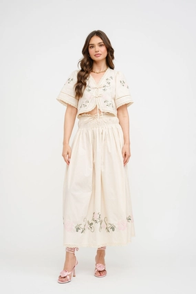 SIVAN FLORAL EMBROIDERED MIDI SKIRT Smart Comfort All Day