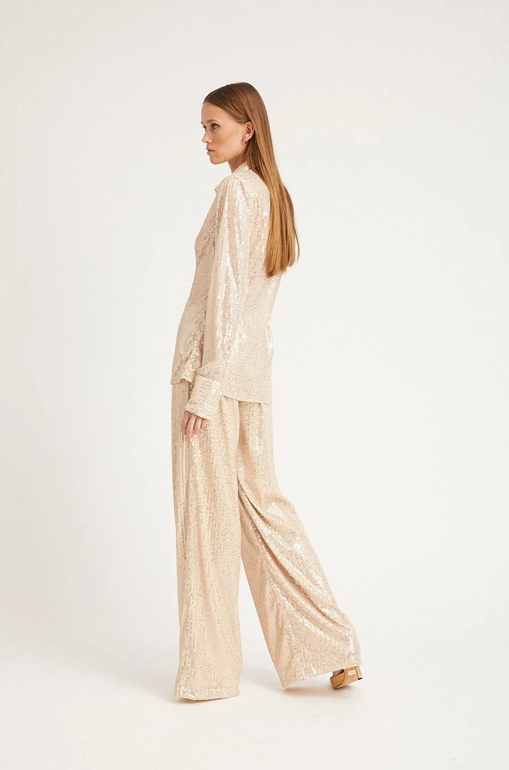 All Season Cool Comfort Off White Sequin Wide Leg Pants