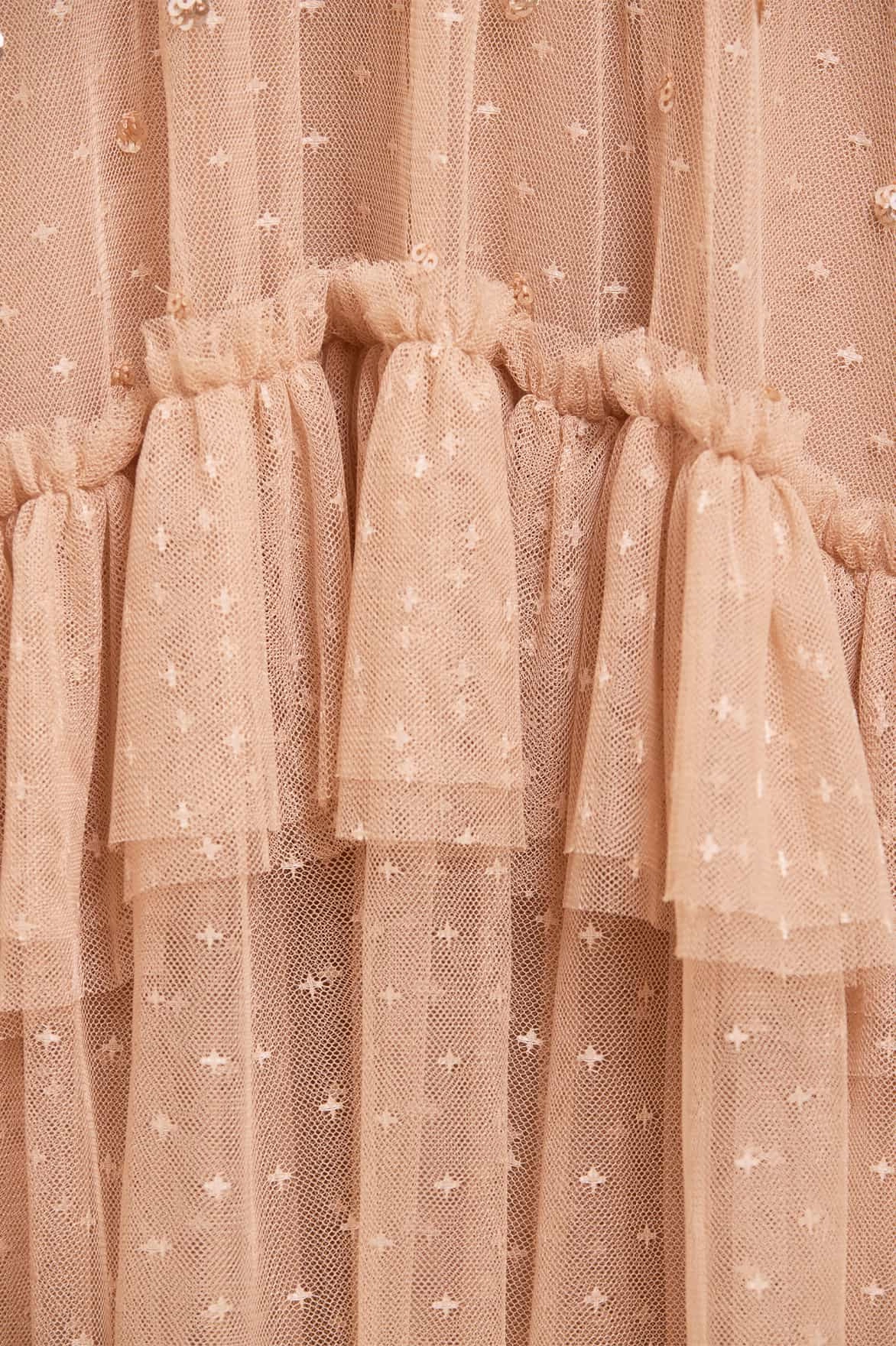 Sequin Glimmer Rouched Off-Shoulder Gown Neutral Aesthetic