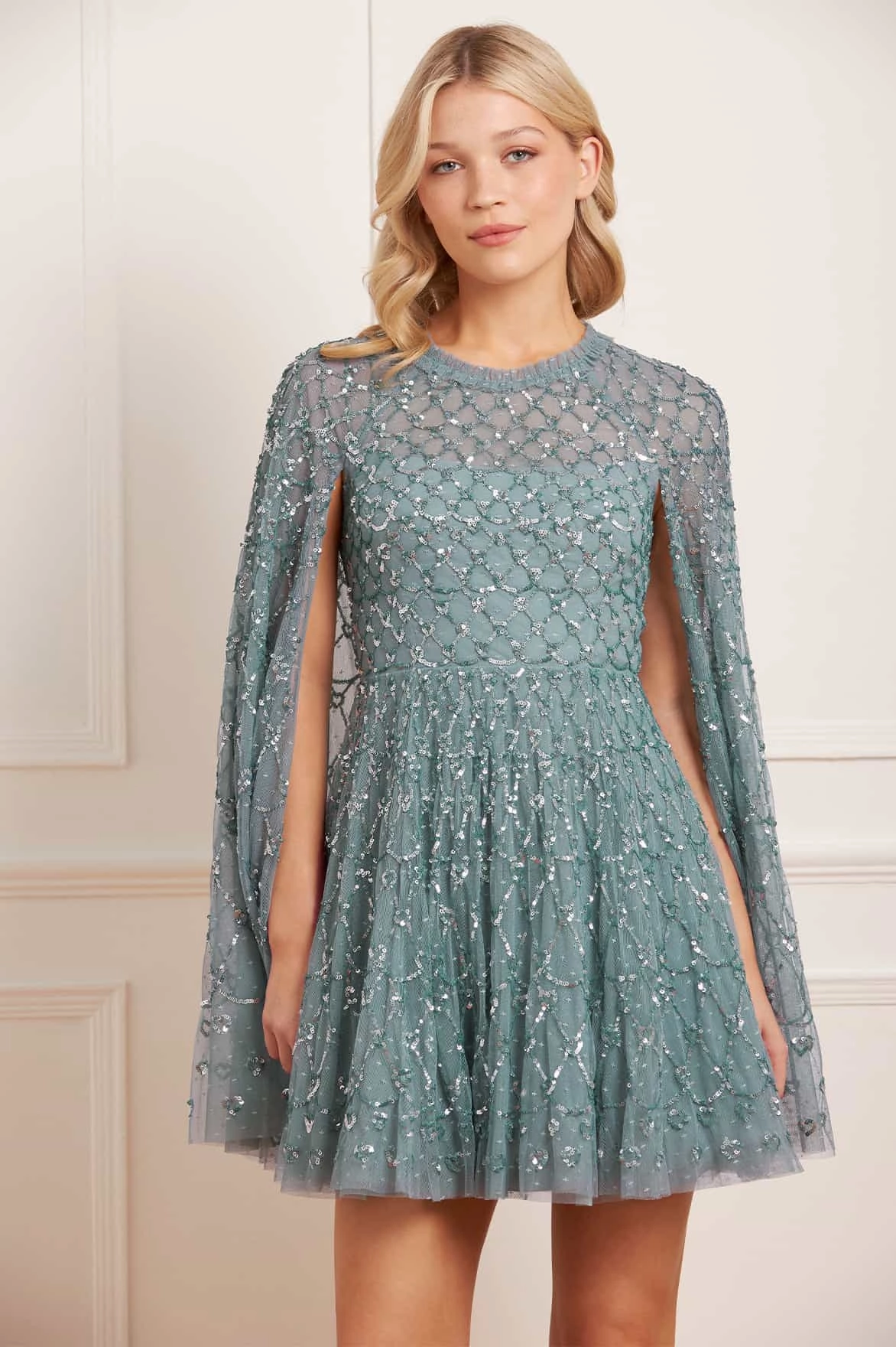 Lace Detail Shade Soft Heart Lattice Micro Mini Dress