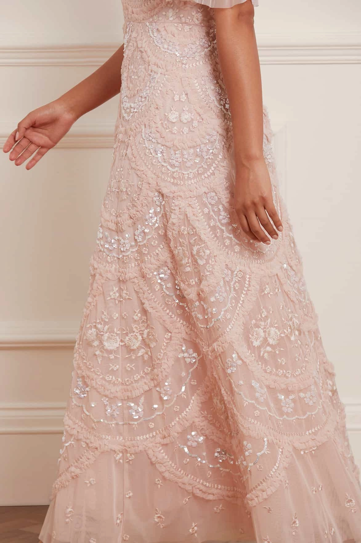 Grace Base Silky-Feel Carmen Ruffle Ankle Gown