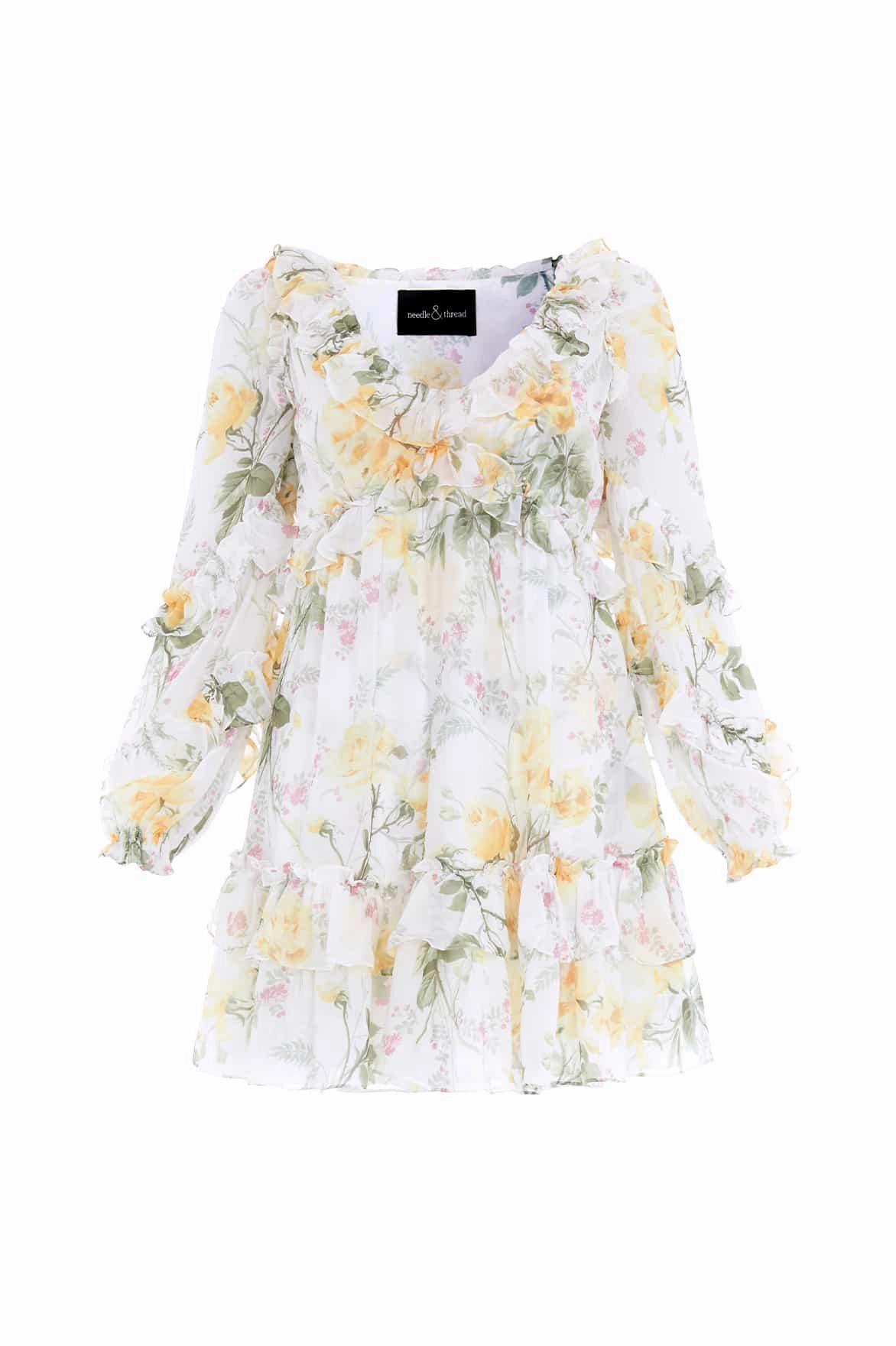 Lounge Mode Rose Chiffon Long Sleeve Micro Mini Dress