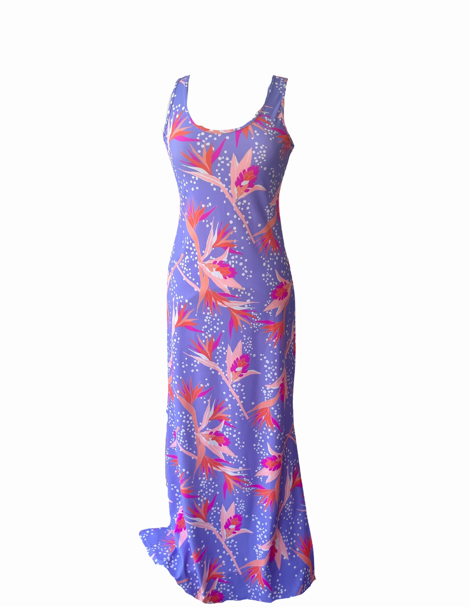 Maui Maxi Dress Tropical Birds of Paradise Bow Soft