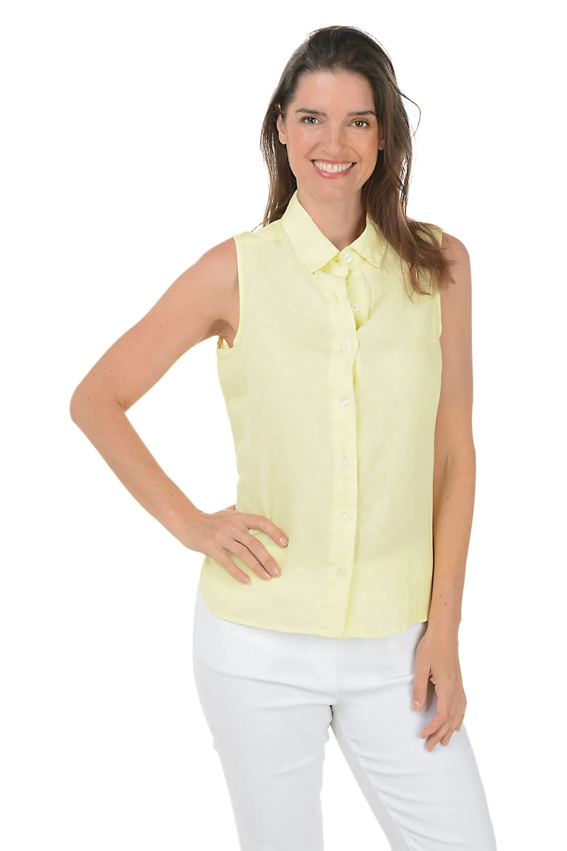 Sleeveless Linen Button-Front Shirt Comfortable fit WrinkleResistant Cloth
