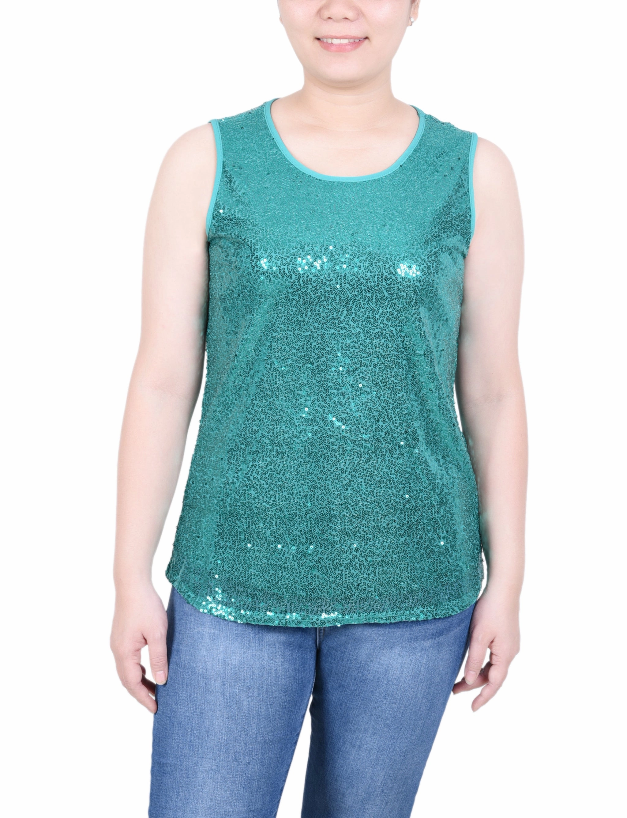 Snag Resistant Fabric SnagResistant Fabric Sleeveless Sequined Tank Top With Combo Banding
