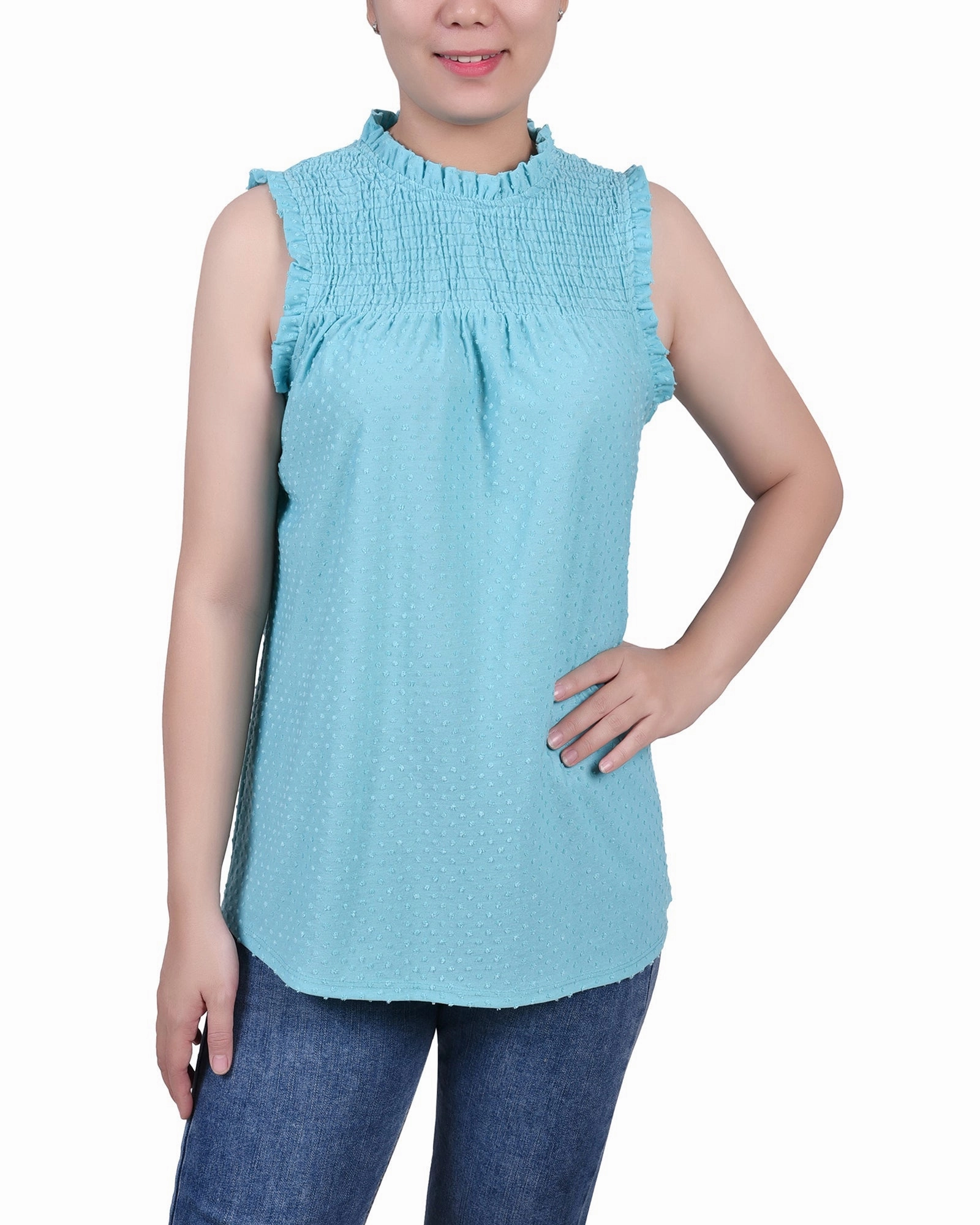 Sleeveless Yoke Top With Ruffles Biodegradable Fiber Trendy Look