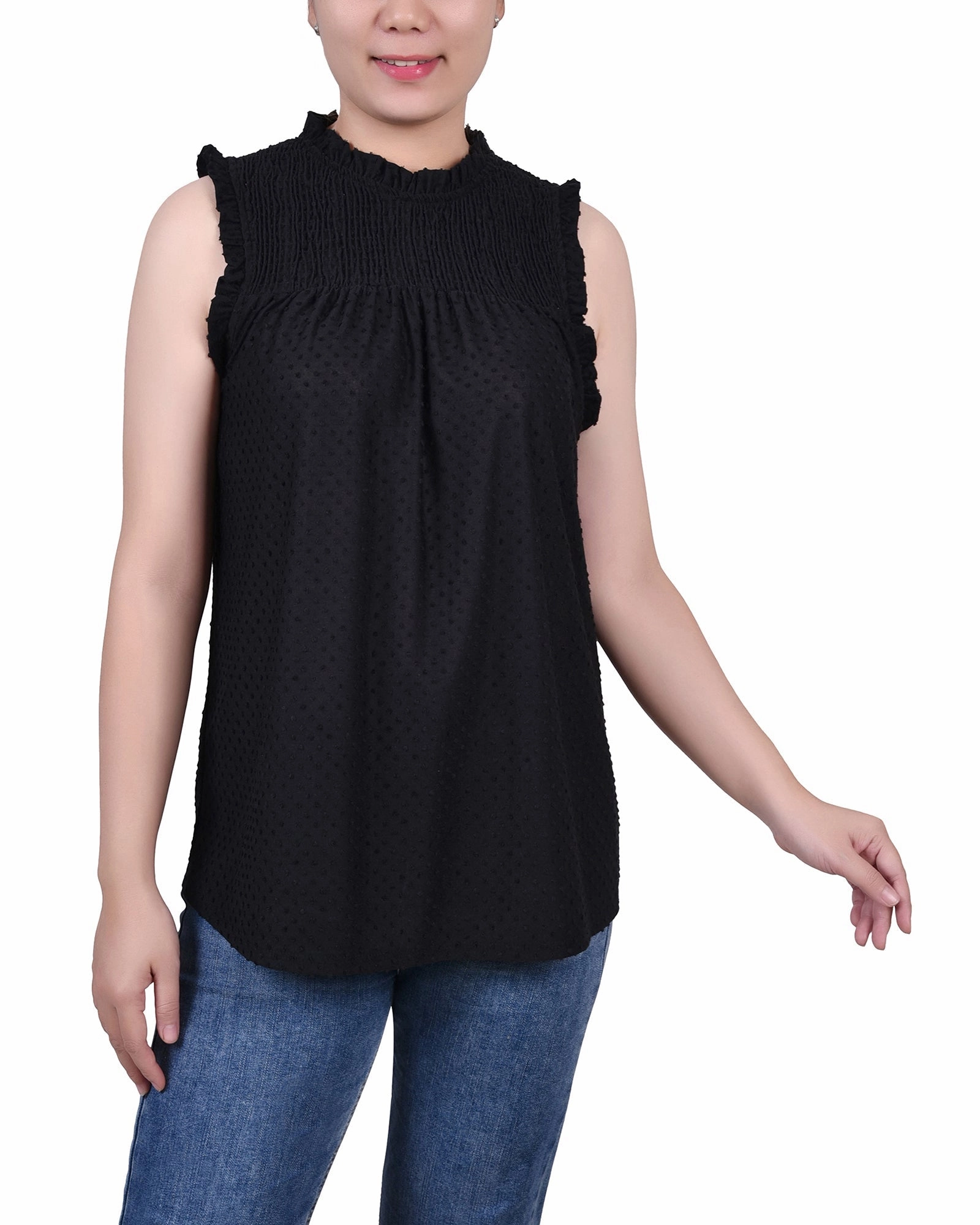 Basic Wardrobe Sleeveless Yoke Top With Ruffles