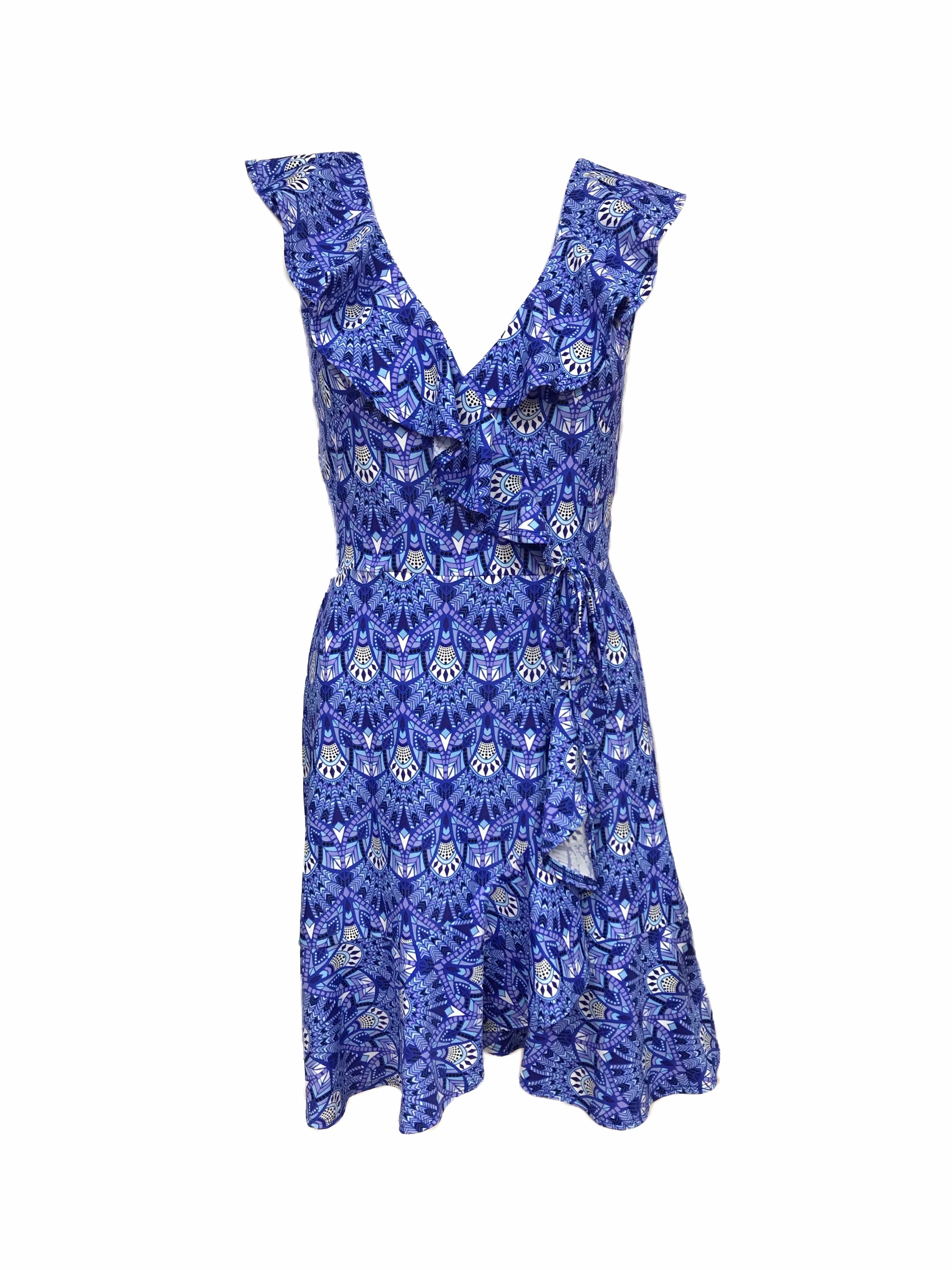 Naples Faux Wrap Dress Dark Blue Tribal Subtle Flow Light Elegance