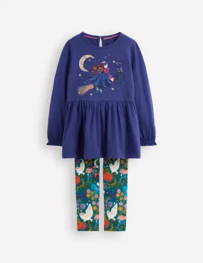 Comfy Top Feminine Touch Applique Tunic Set-Starboard Blue