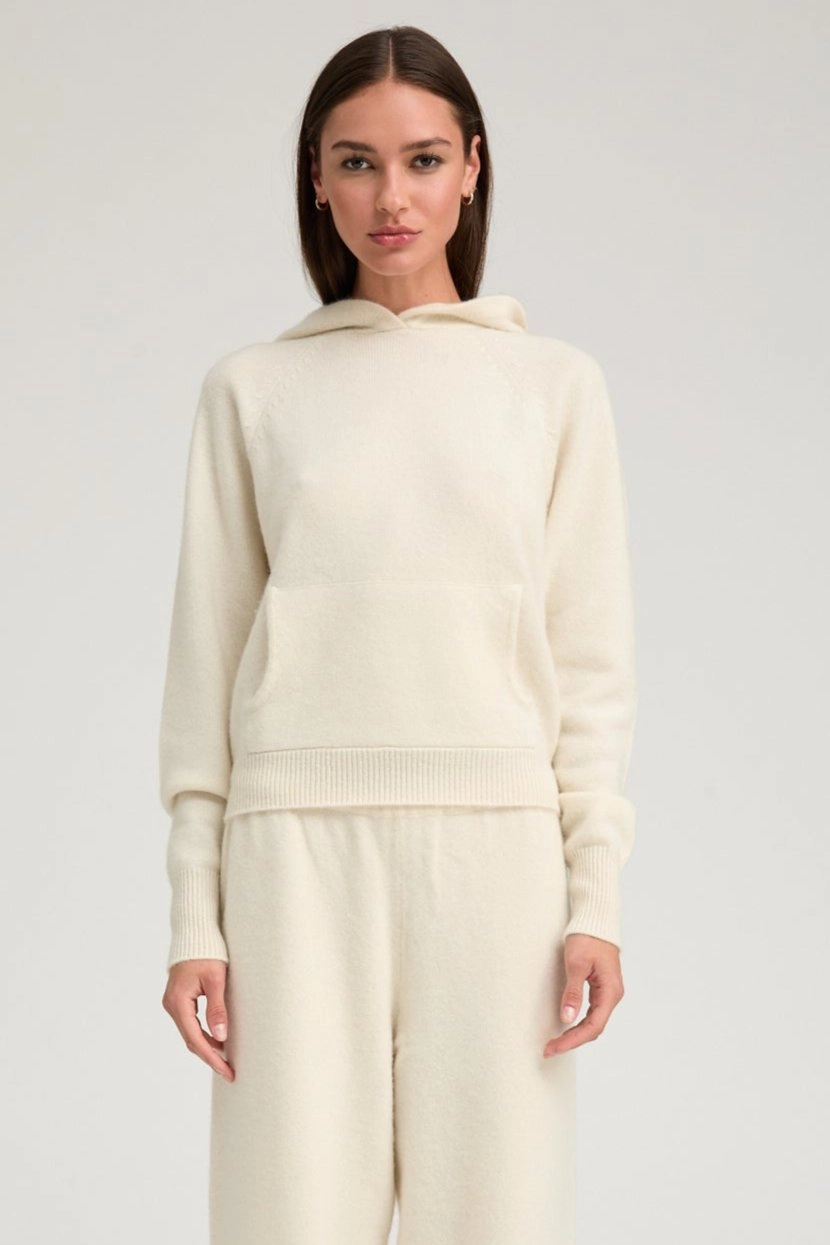 Ivory Cashmere Hoodie ResilientStretch AntiPillTreatment