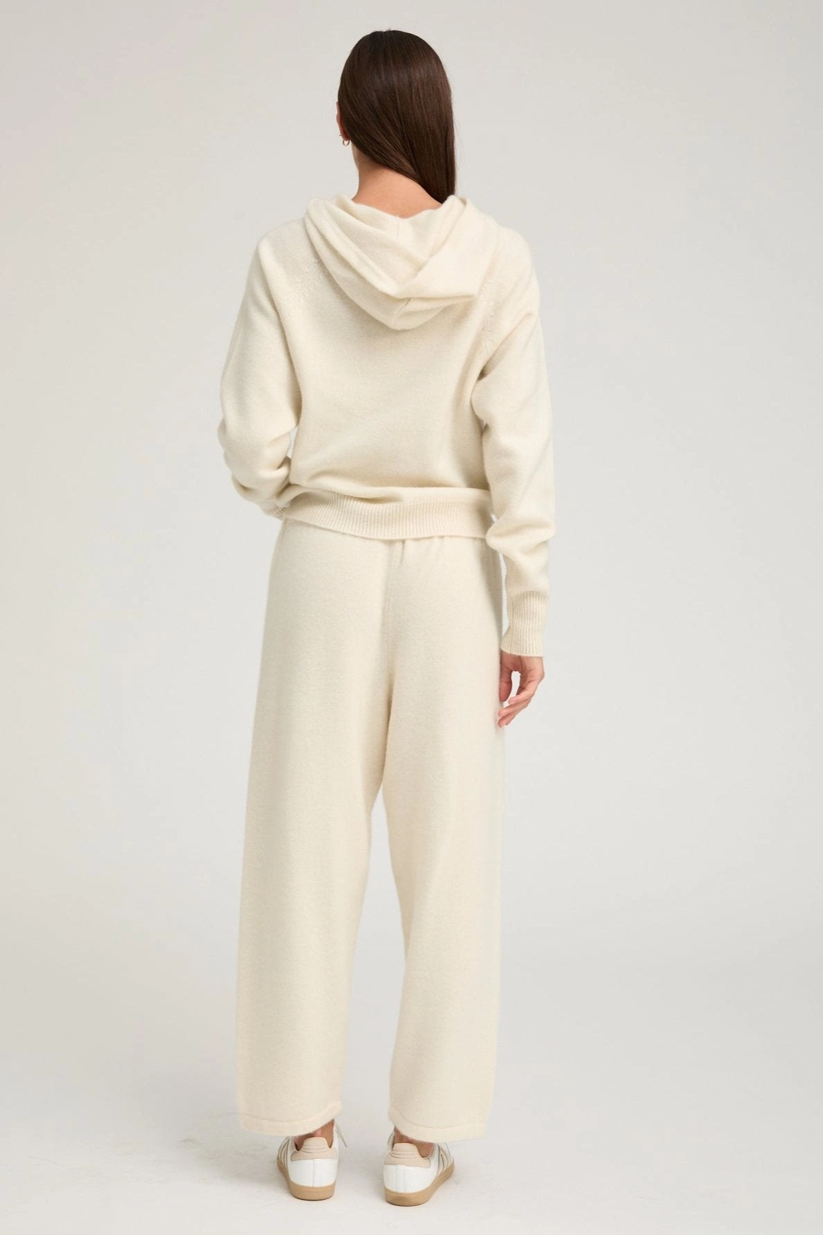 Flattering Drape StretchComfort Ivory Cashmere Hoodie